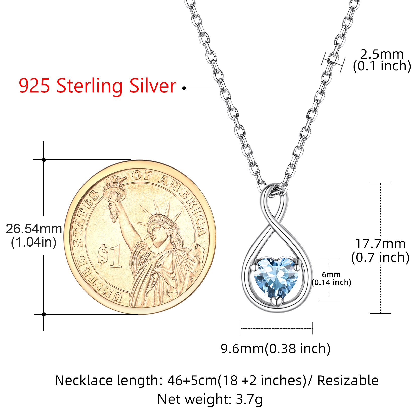 Sterling Silver Infinity Birthstone Pendant Necklace for Her