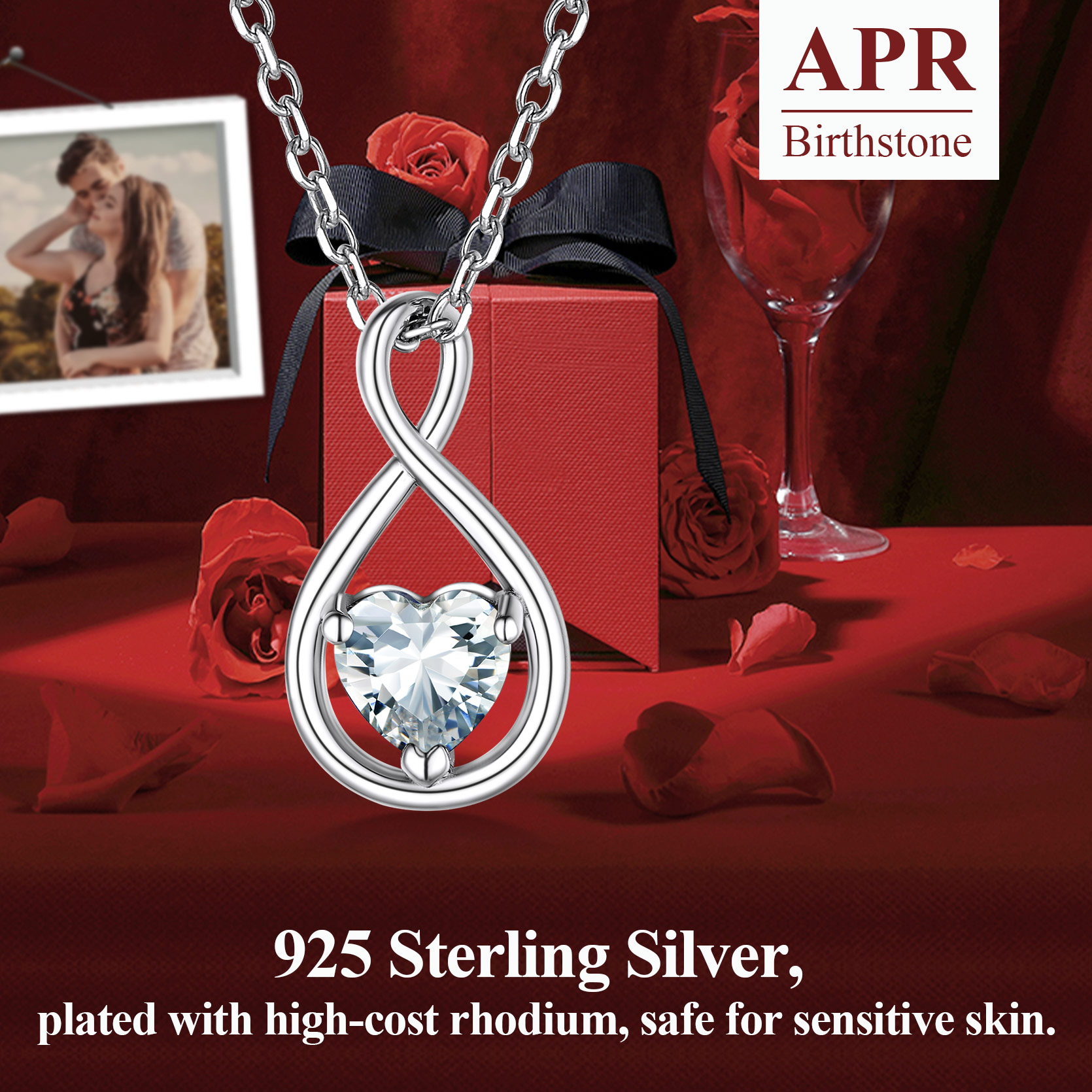 Sterling Silver Infinity Birthstone Pendant Necklace for Her