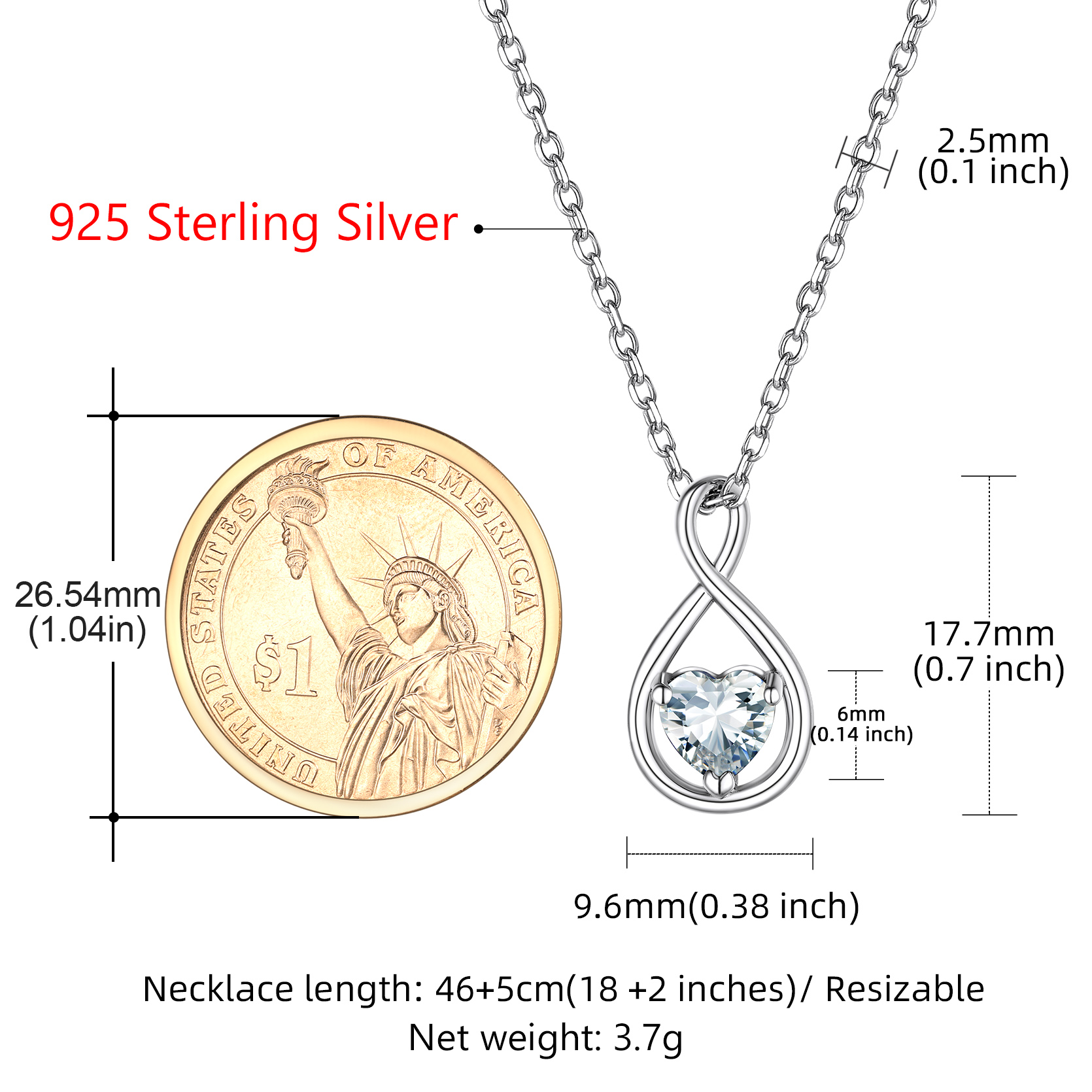Sterling Silver Infinity Birthstone Pendant Necklace for Her