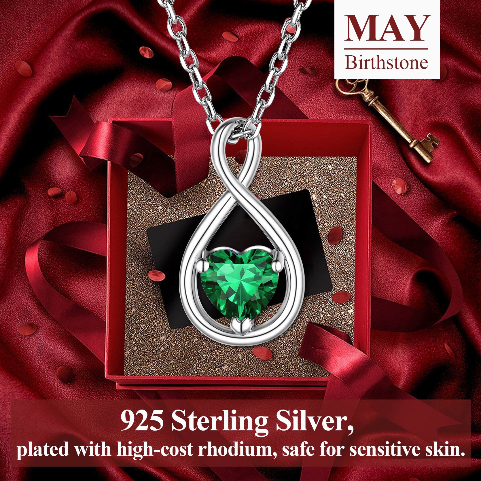 Sterling Silver Infinity Birthstone Pendant Necklace for Her