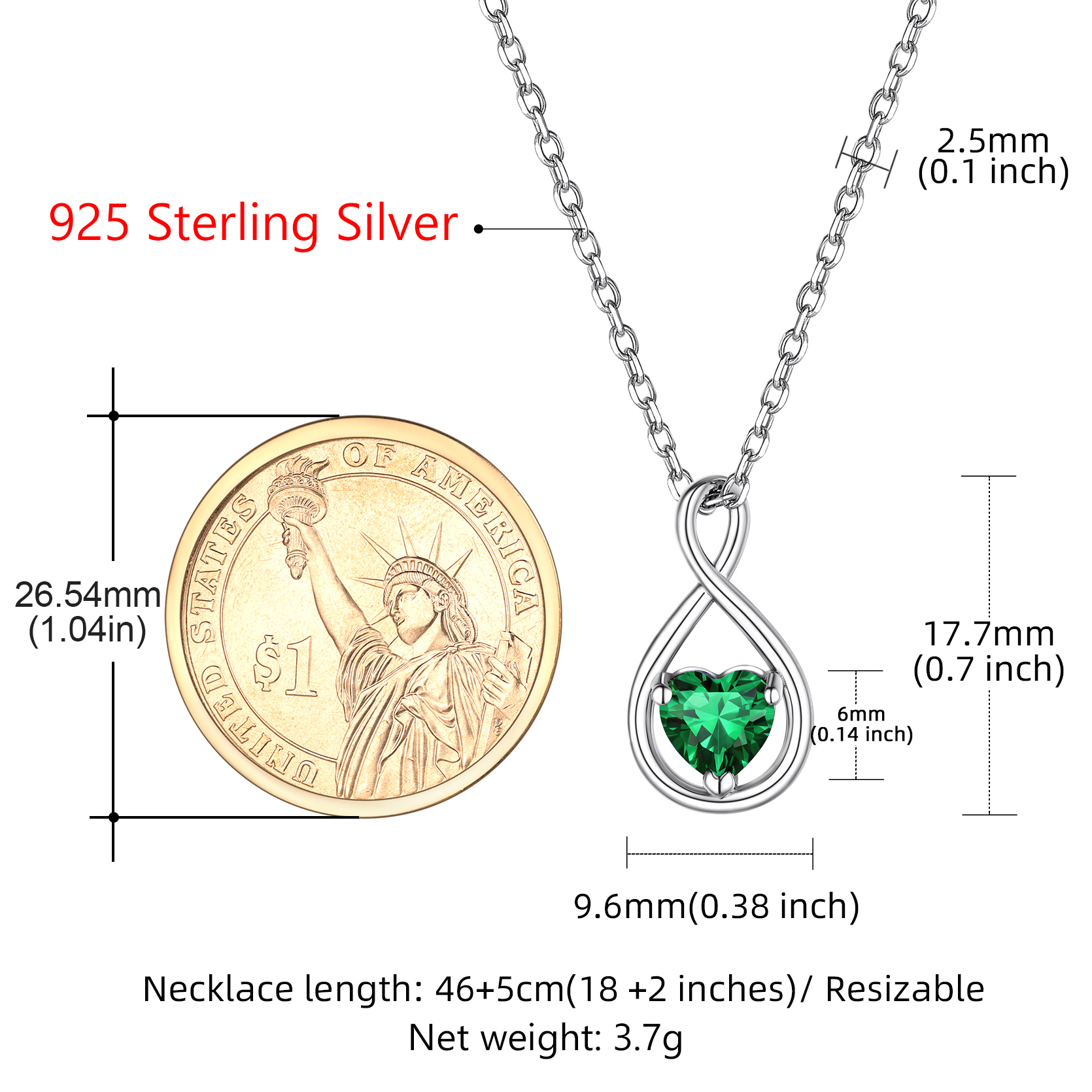 Sterling Silver Infinity Birthstone Pendant Necklace for Her