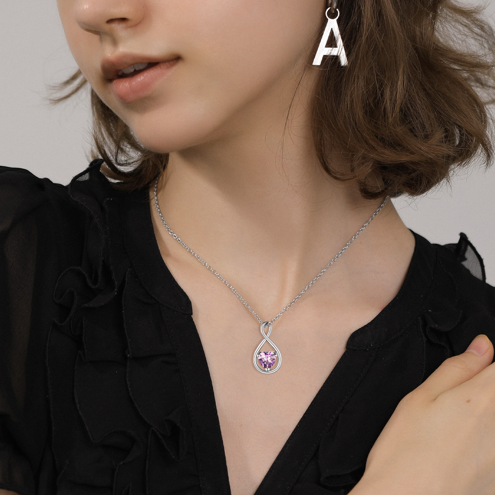Sterling Silver Infinity Birthstone Pendant Necklace for Her