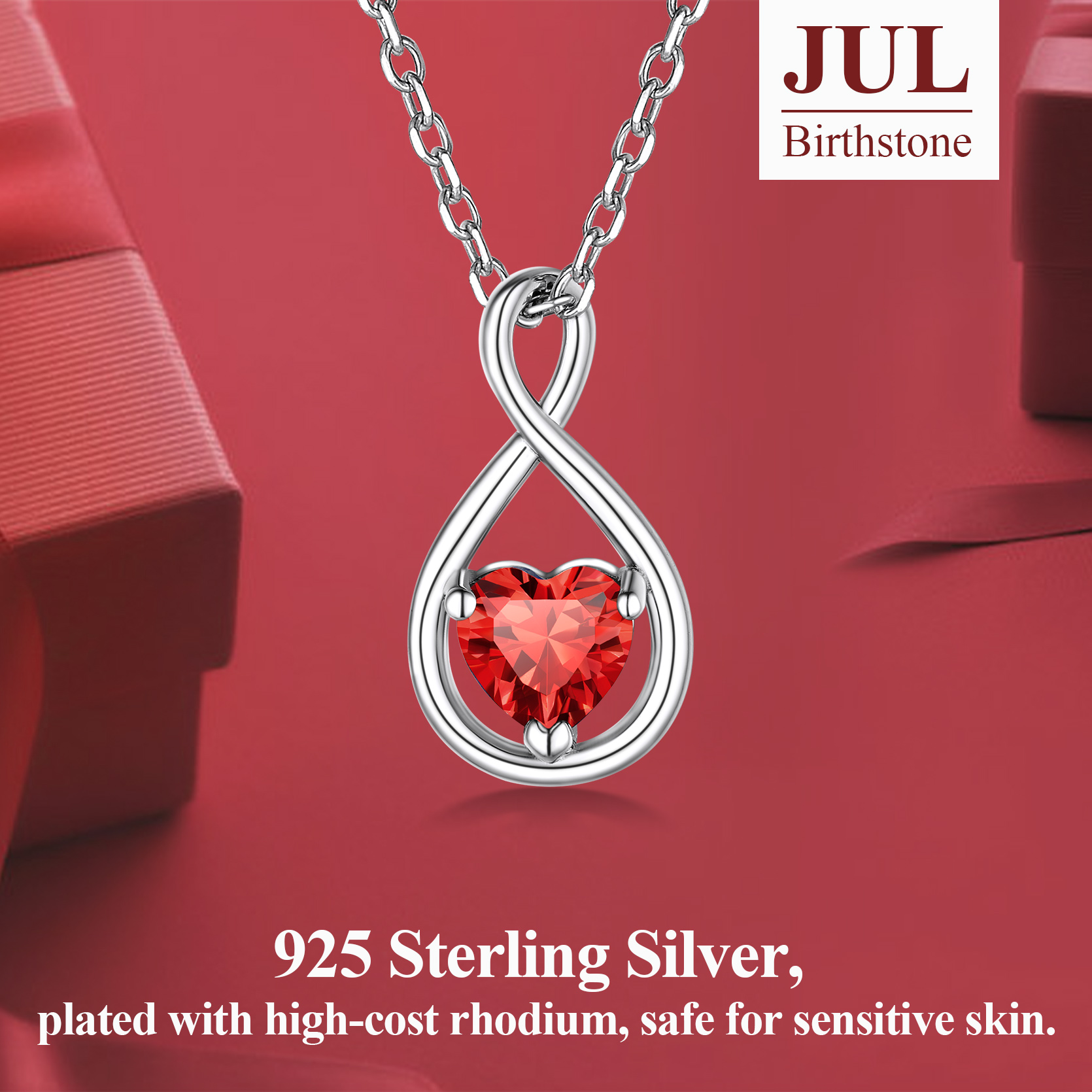 Sterling Silver Infinity Birthstone Pendant Necklace for Her