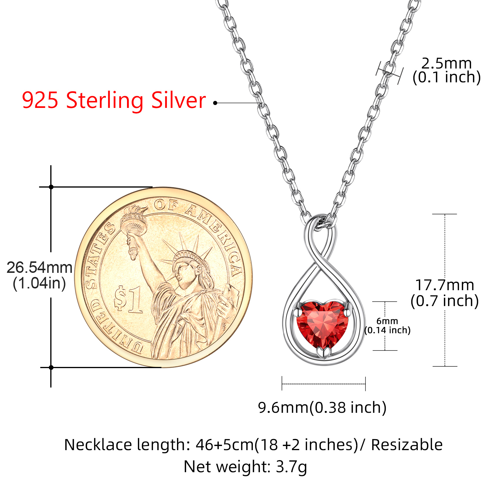 Sterling Silver Infinity Birthstone Pendant Necklace for Her