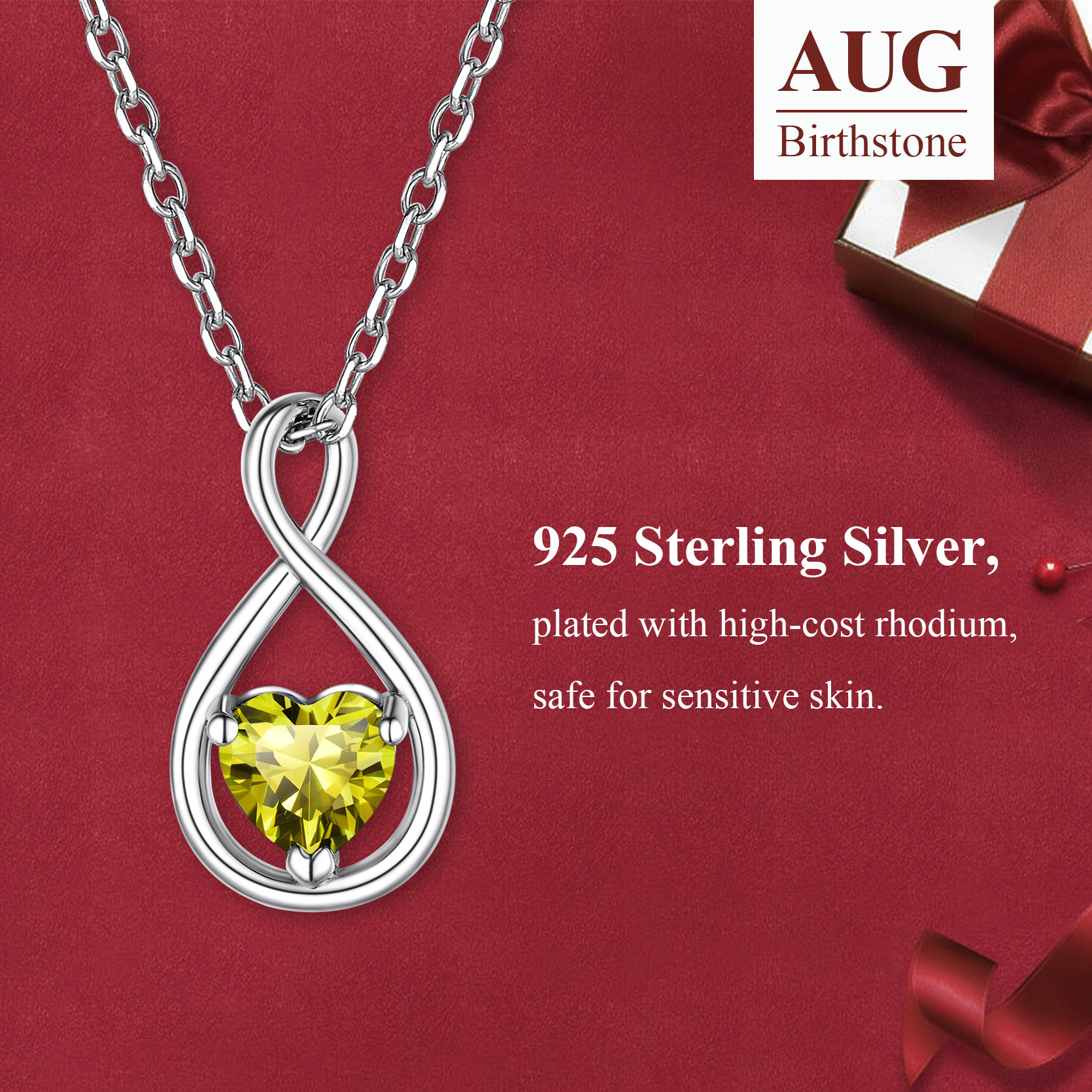 Sterling Silver Infinity Birthstone Pendant Necklace for Her