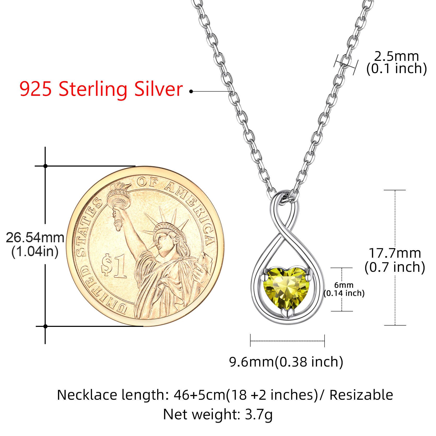 Sterling Silver Infinity Birthstone Pendant Necklace for Her