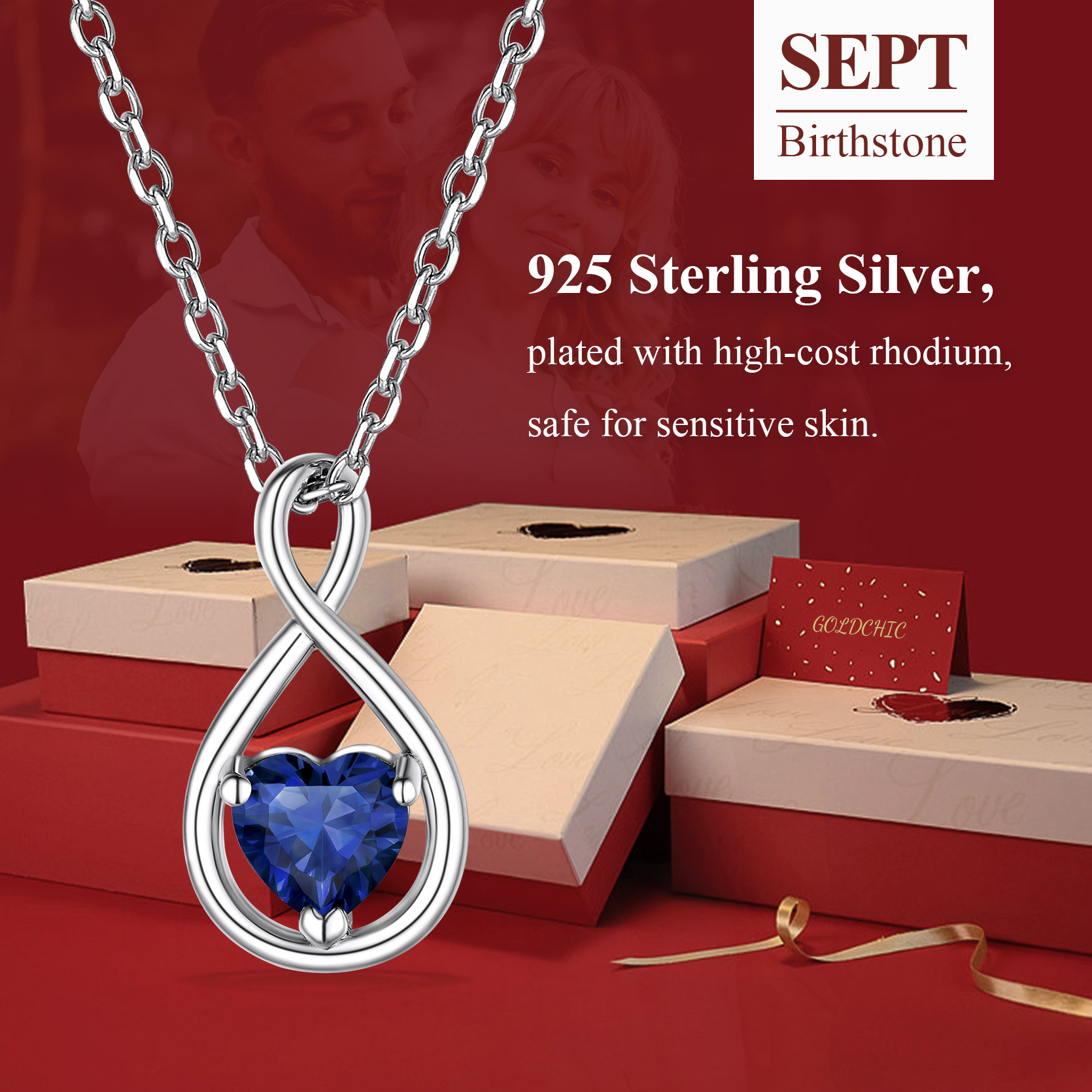 Sterling Silver Infinity Birthstone Pendant Necklace for Her