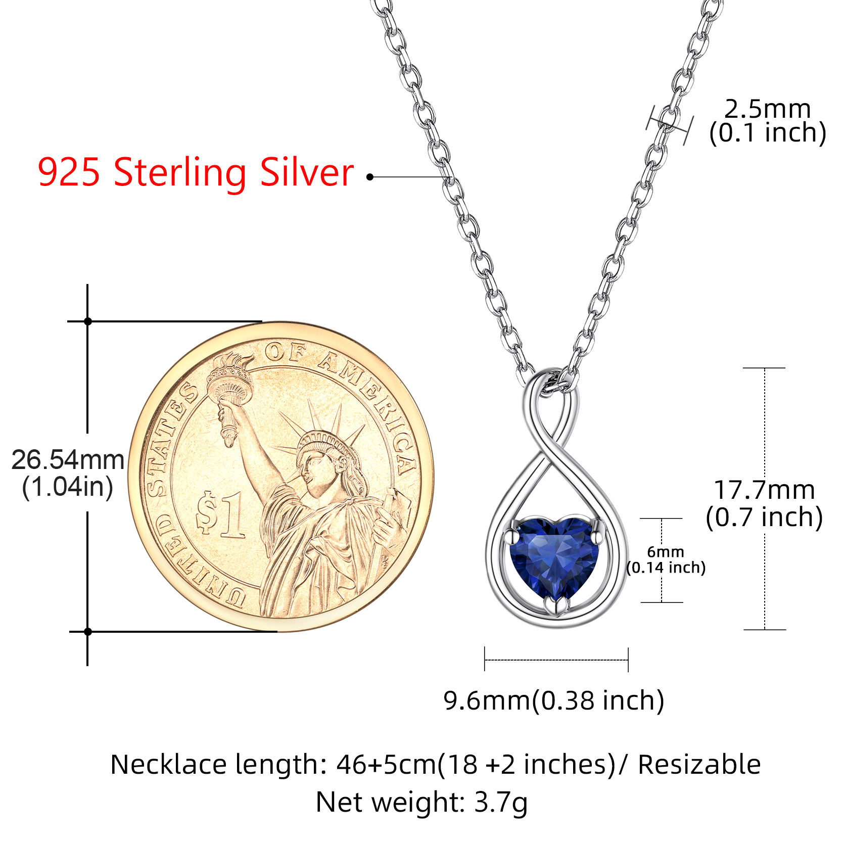 Sterling Silver Infinity Birthstone Pendant Necklace for Her