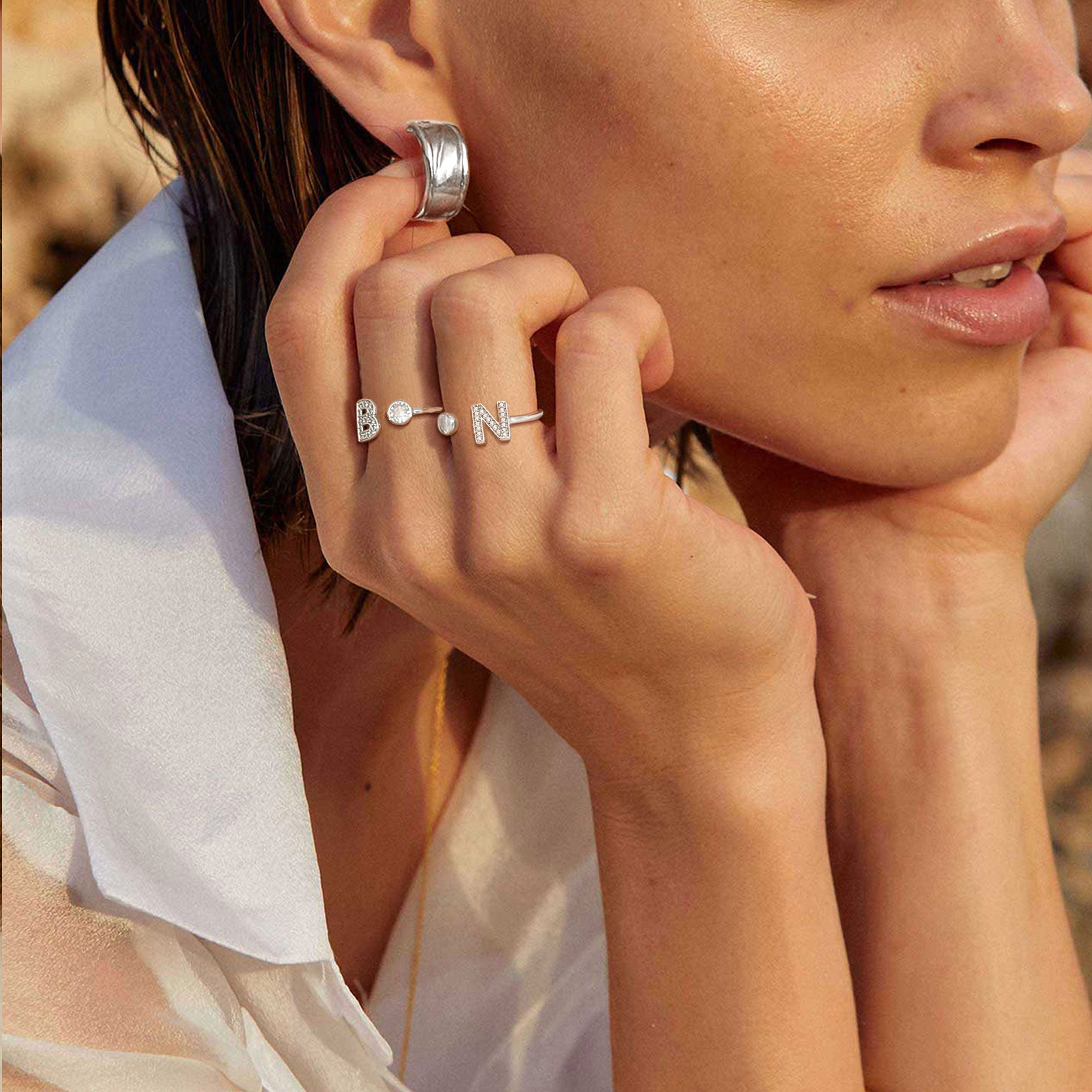 Cubic Zirconia Initial Statement Open Ring for Women, Ladies, Couples, girlfriend, wife