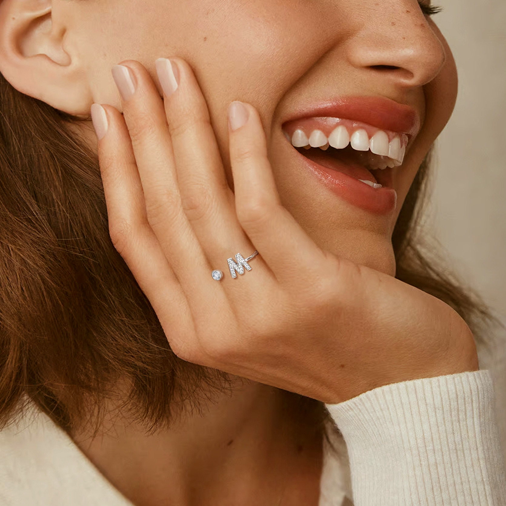 Cubic Zirconia Initial Statement Open Ring for Women, Ladies, Couples, girlfriend, wife