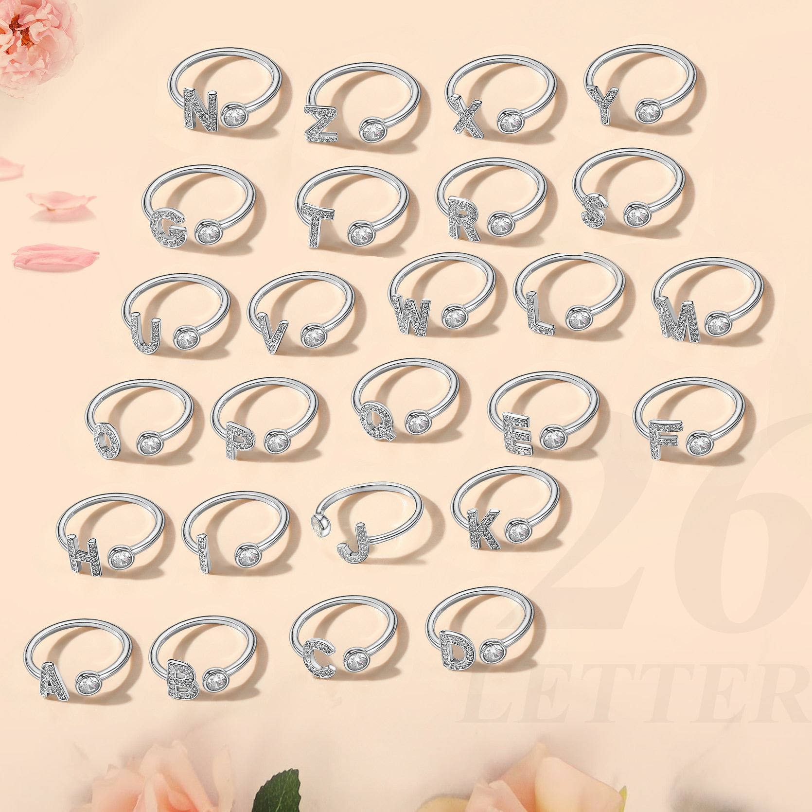 Sterling Silver ChicSilver Cubic Zirconia Initial Statement Open Ring in Different Letter