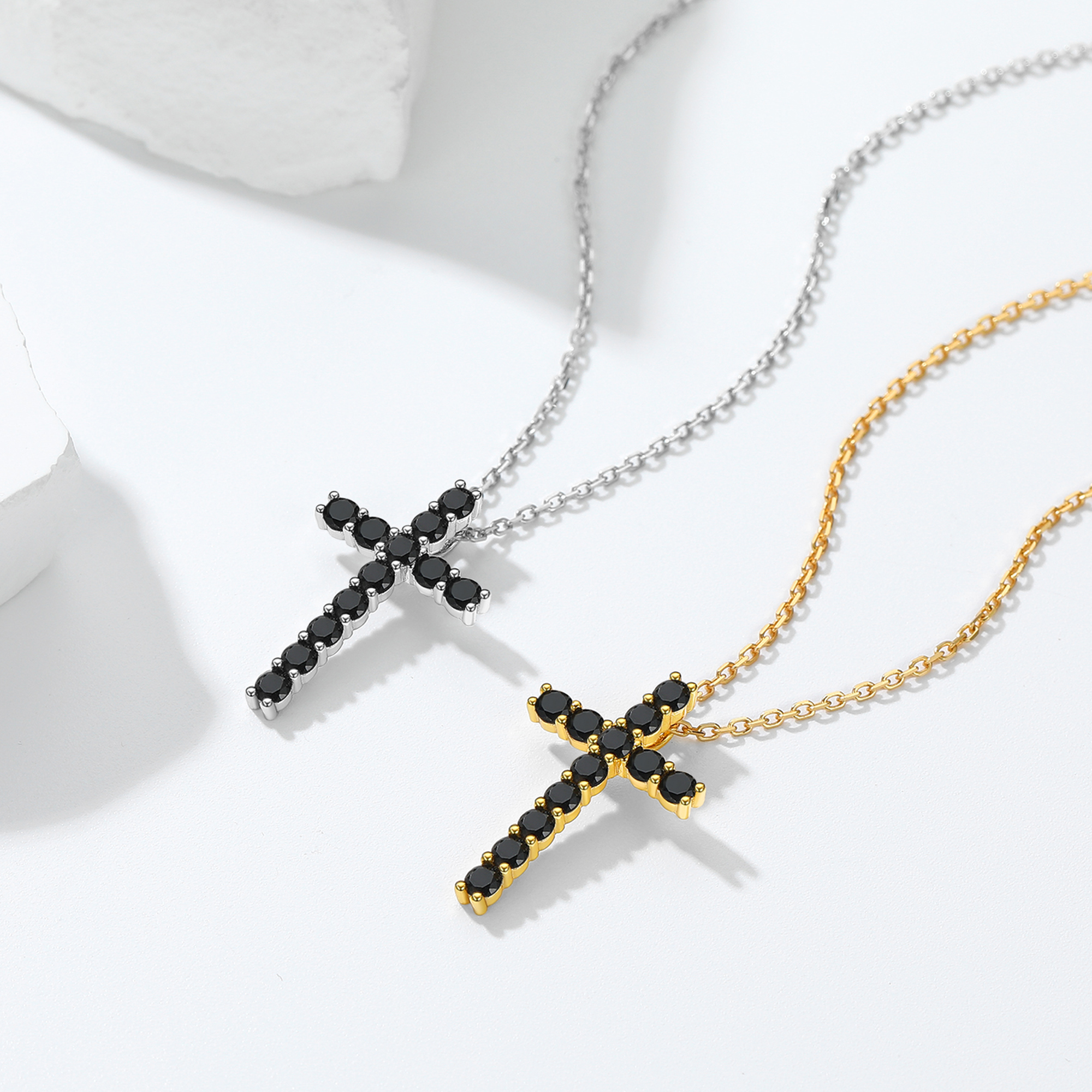 Dainty Black Cubic Zirconia Cross Pendant Necklace in Different Colors