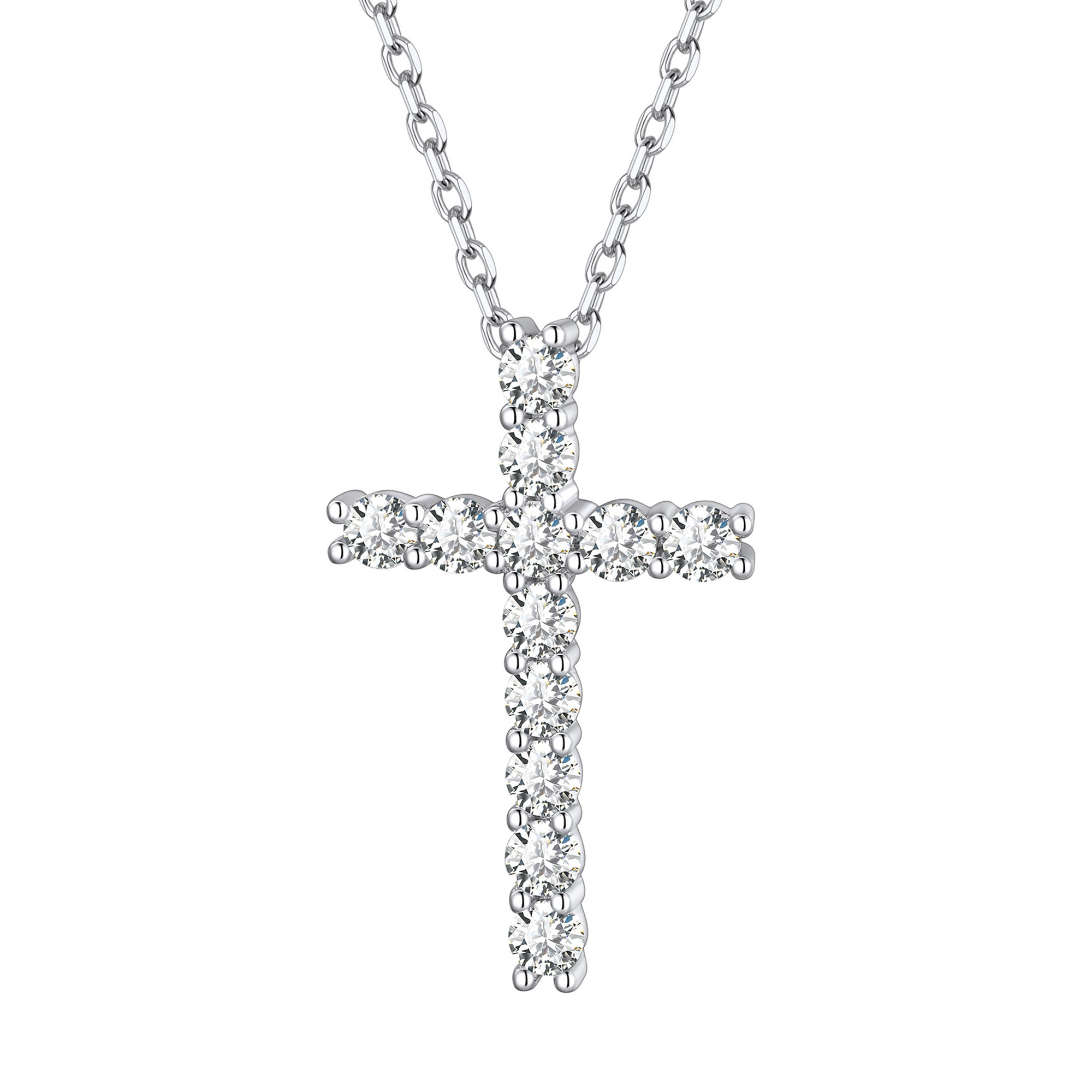 Dainty Cubic Zirconia Cross Pendant Necklace in Silver