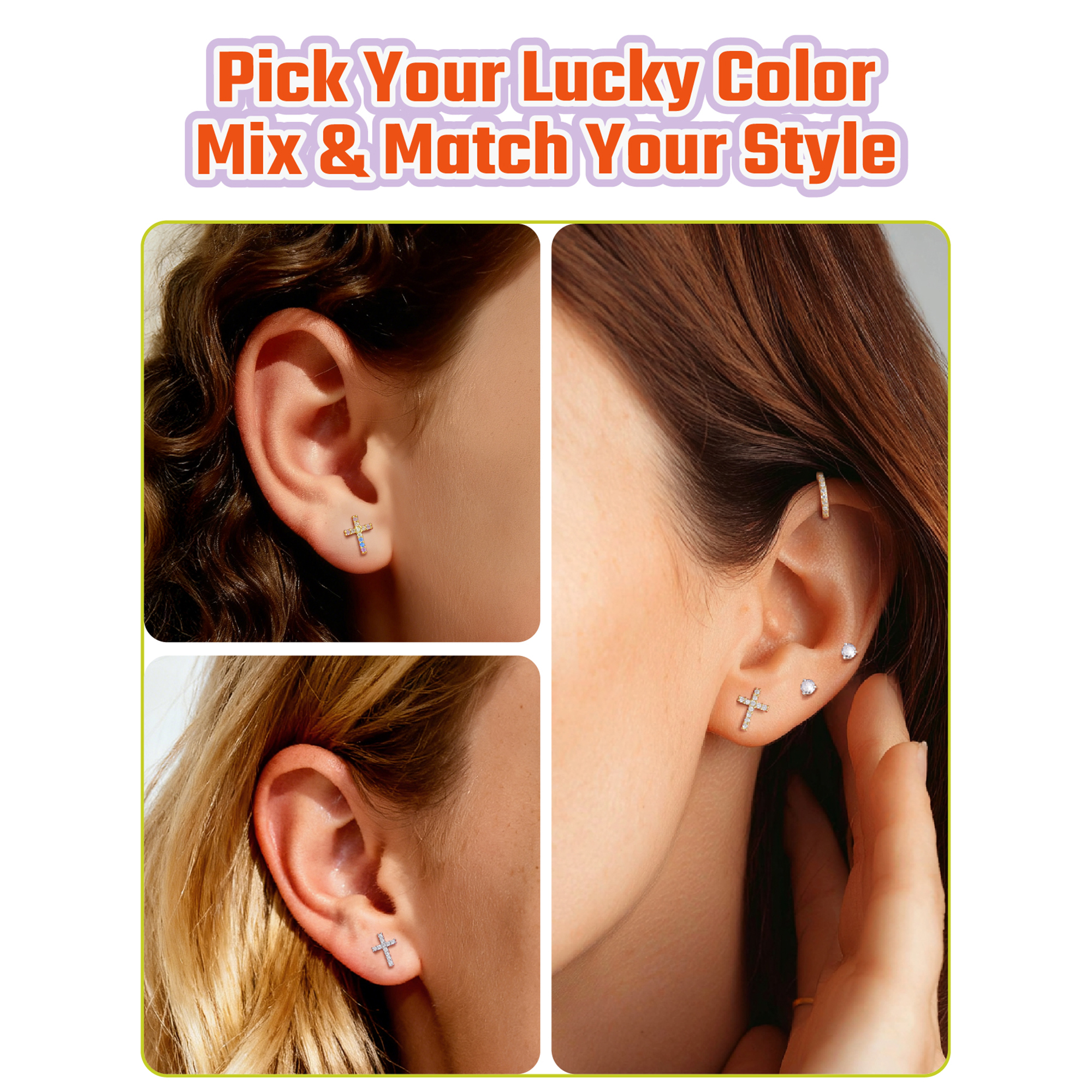 Dainty Cubic Zirconia Cross Stud Earrings for Women