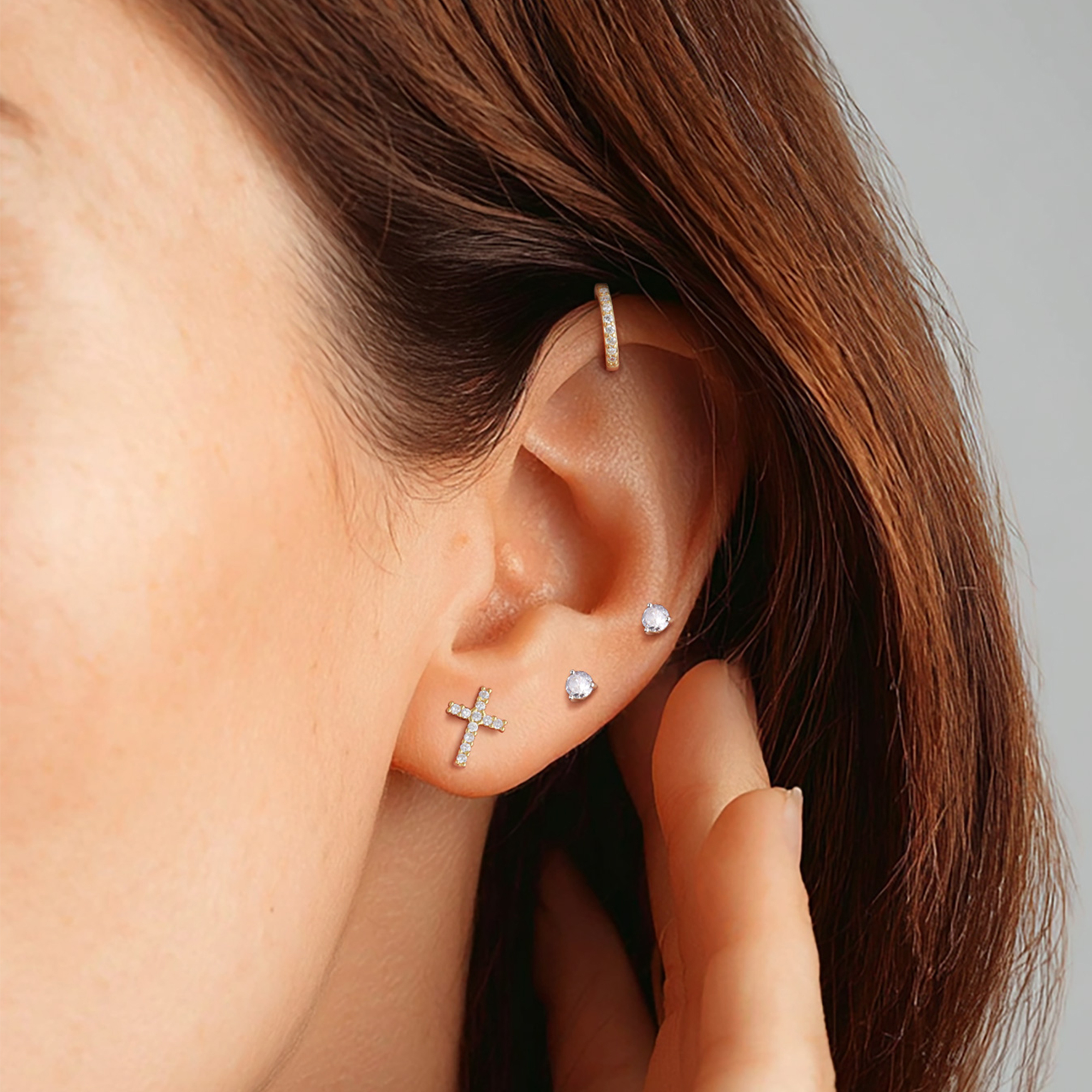 Dainty Cubic Zirconia Cross Stud Earrings in Gold for Women-01