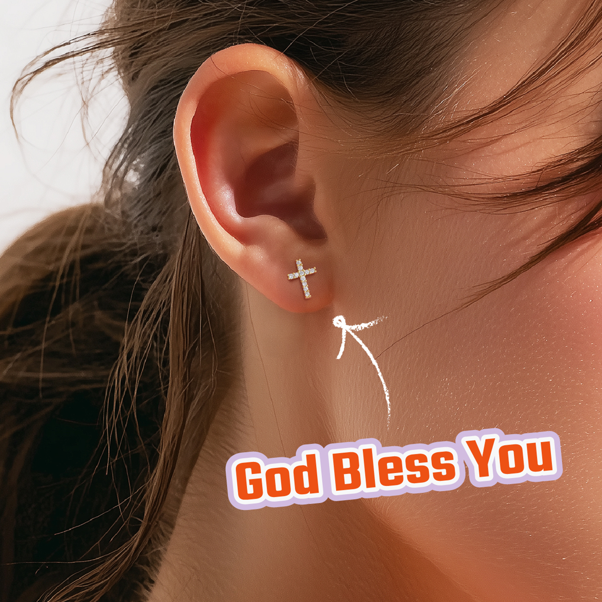 Dainty Cubic Zirconia Cross Stud Earrings in Gold for Women-03