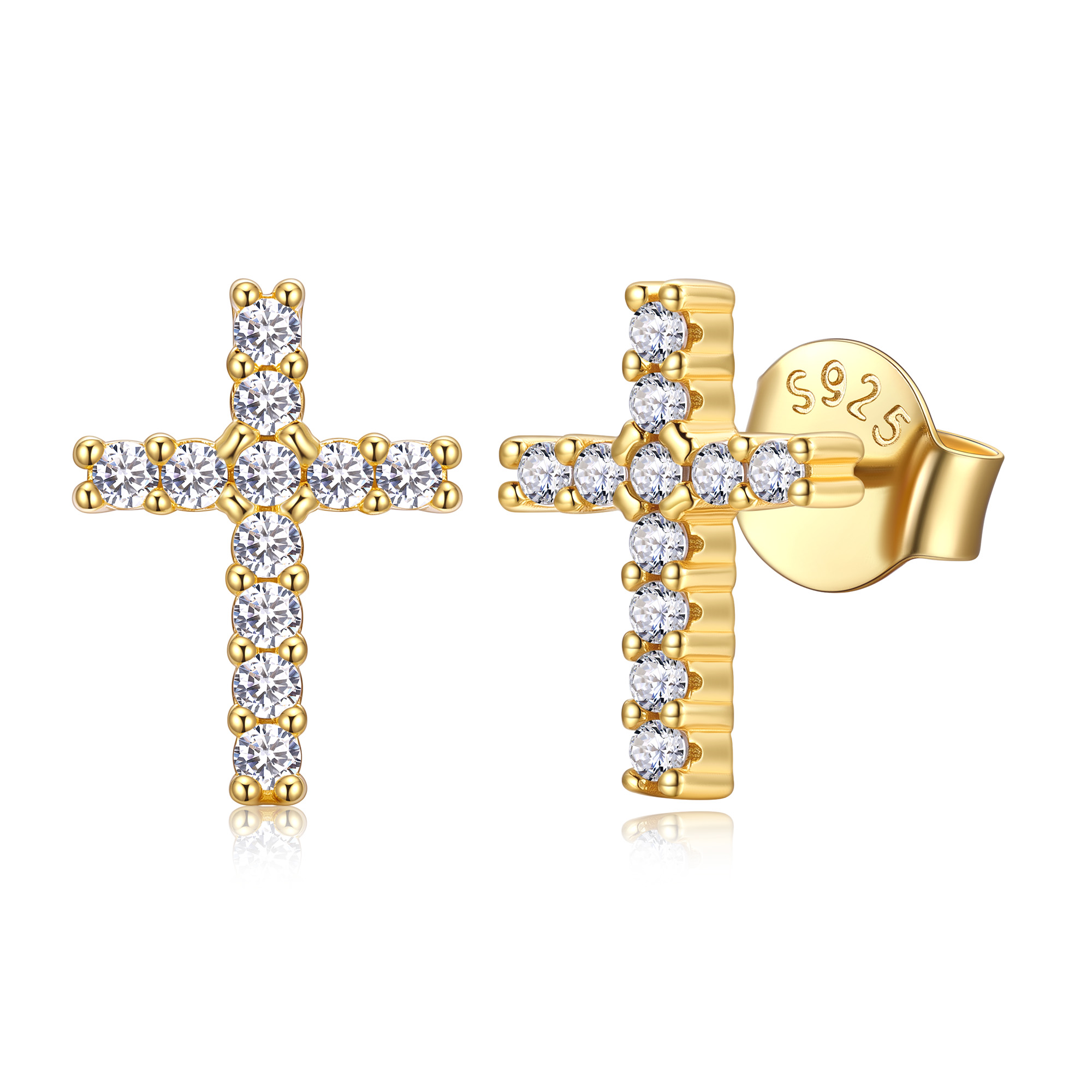 Dainty Cubic Zirconia Cross Stud Earrings in Gold