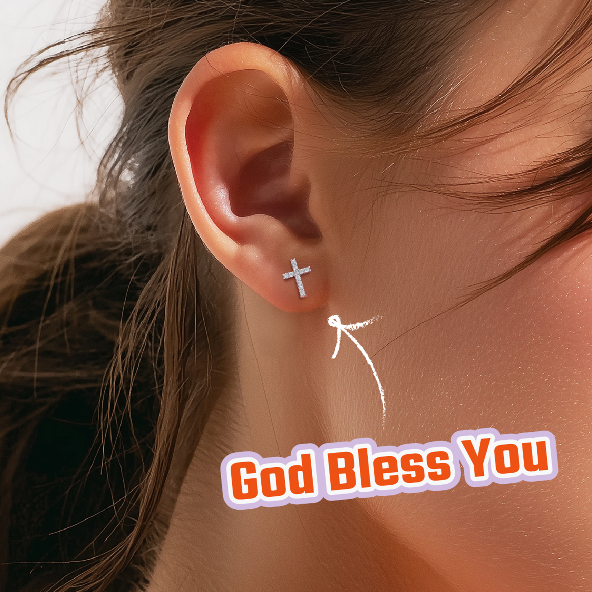 Dainty Cubic Zirconia Cross Stud Earrings in Silver for Women-03