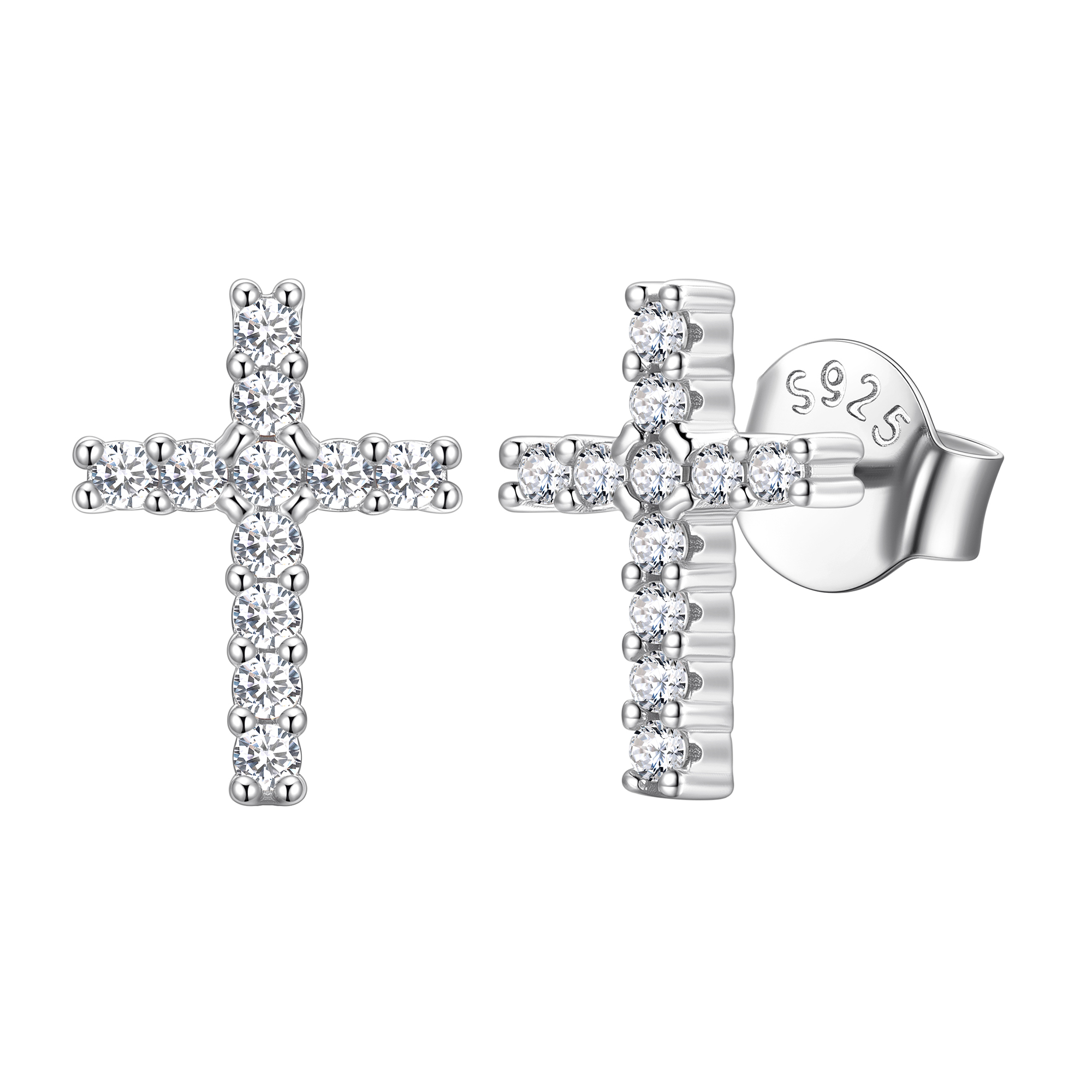 Dainty Cubic Zirconia Cross Stud Earrings in Silver