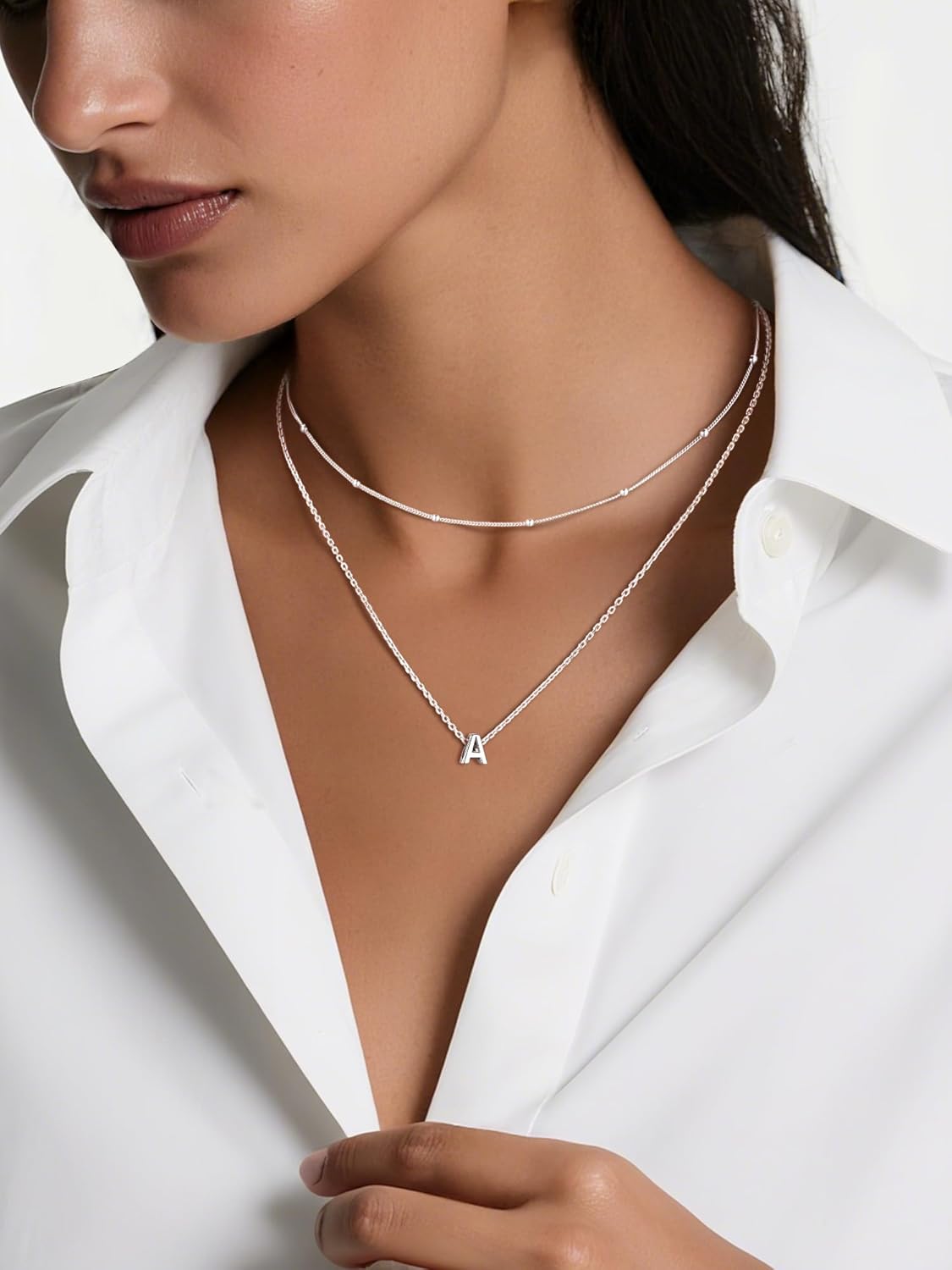 Dainty Layered Initial Necklace for Women