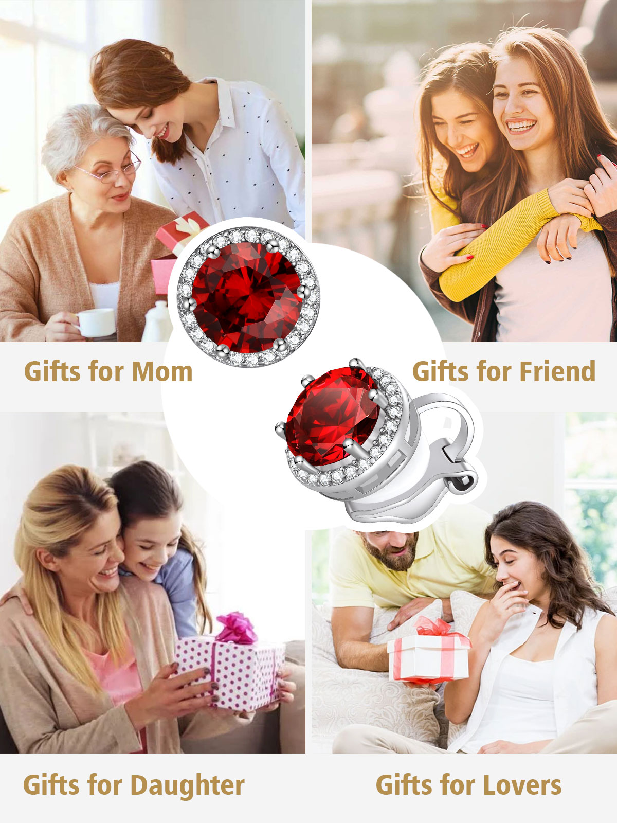 Sparkling Zirconia Round Birthstone Clip-on Earrings