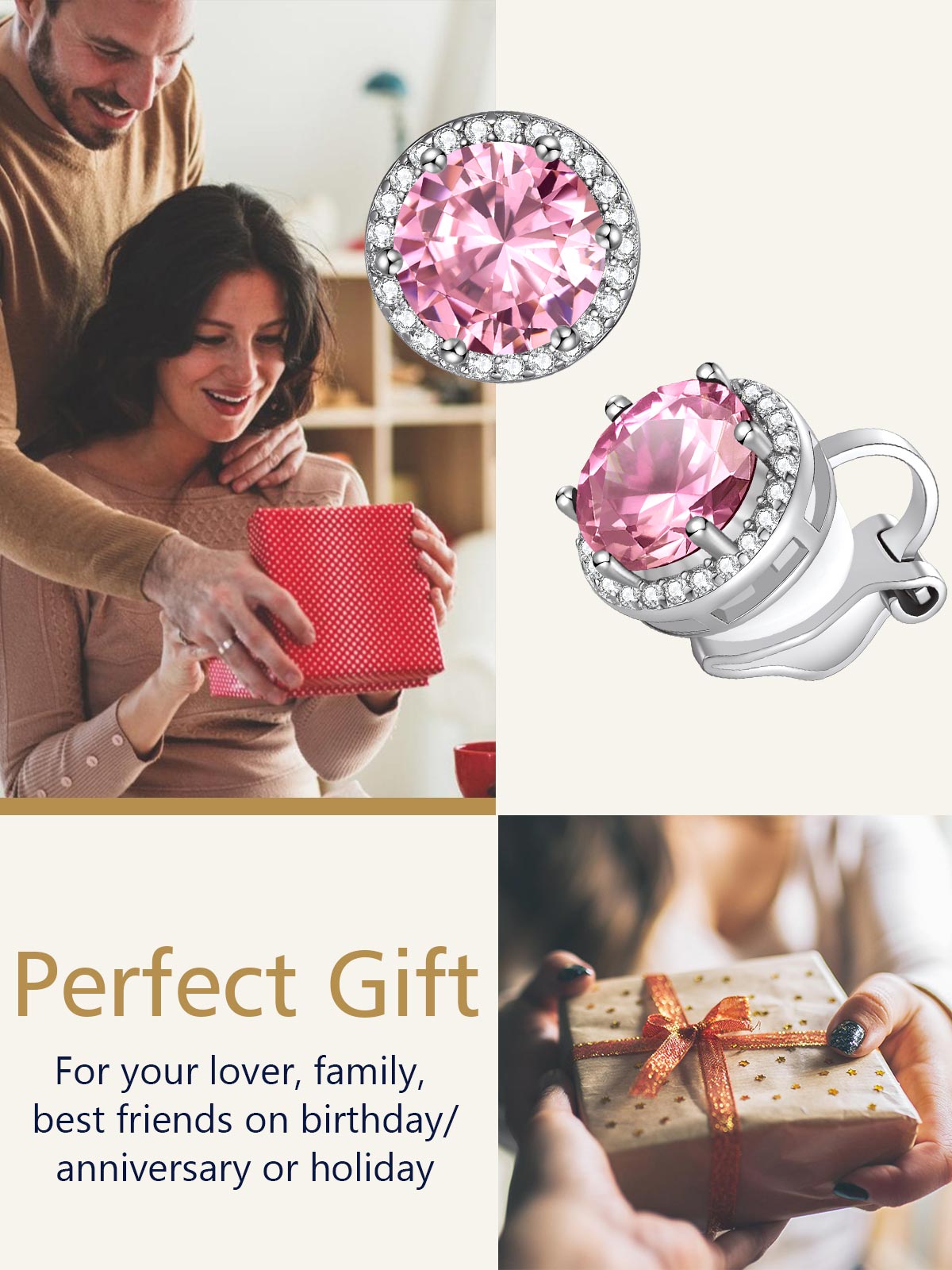 Sparkling Zirconia Round Birthstone Clip-on Earrings