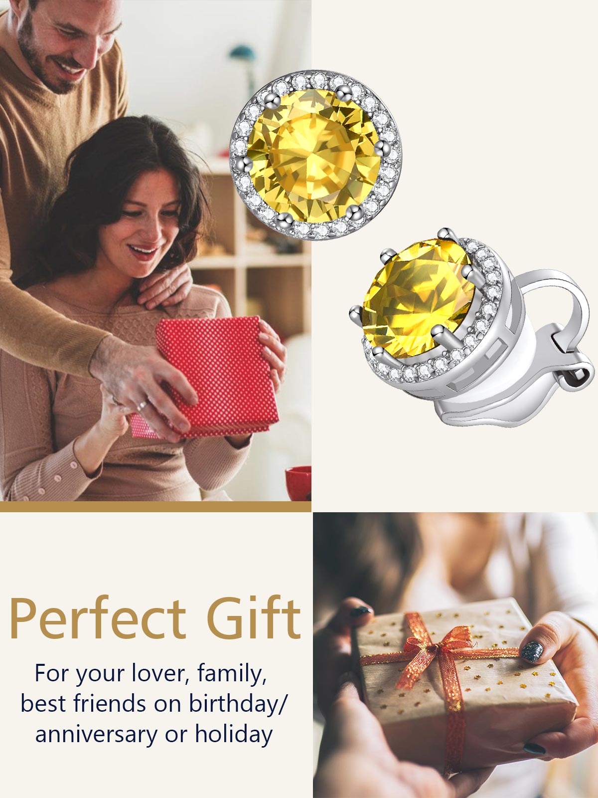 Sparkling Zirconia Round Birthstone Clip-on Earrings