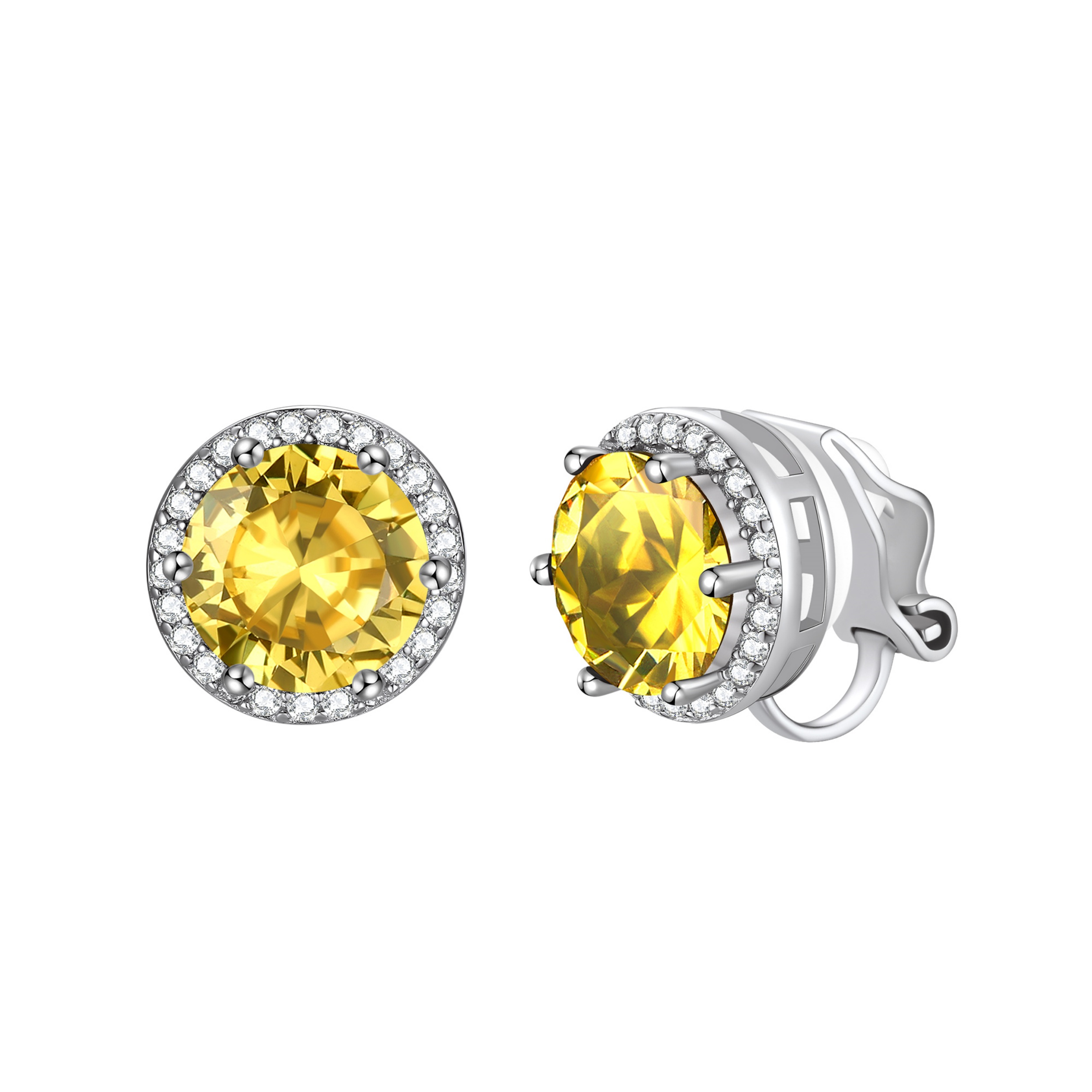 Sparkling Zirconia Round Birthstone Clip-on Earrings