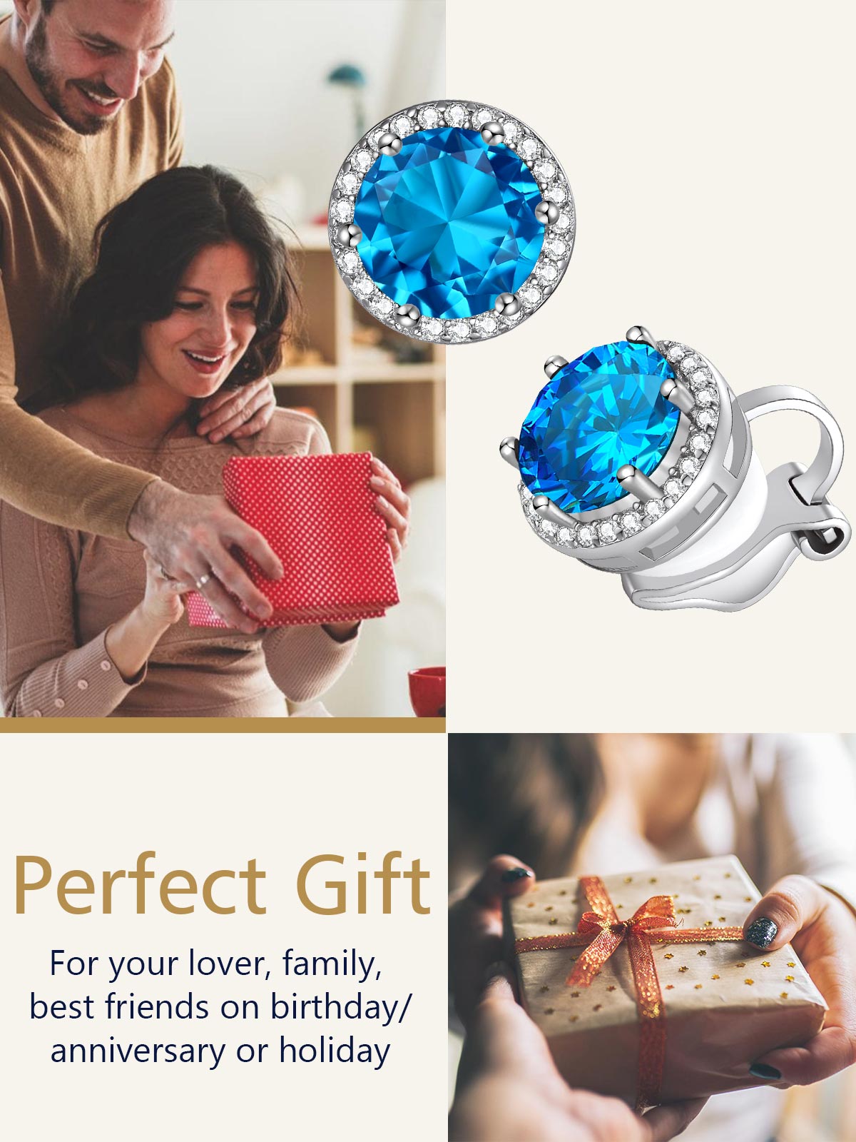 Sparkling Zirconia Round Birthstone Clip-on Earrings