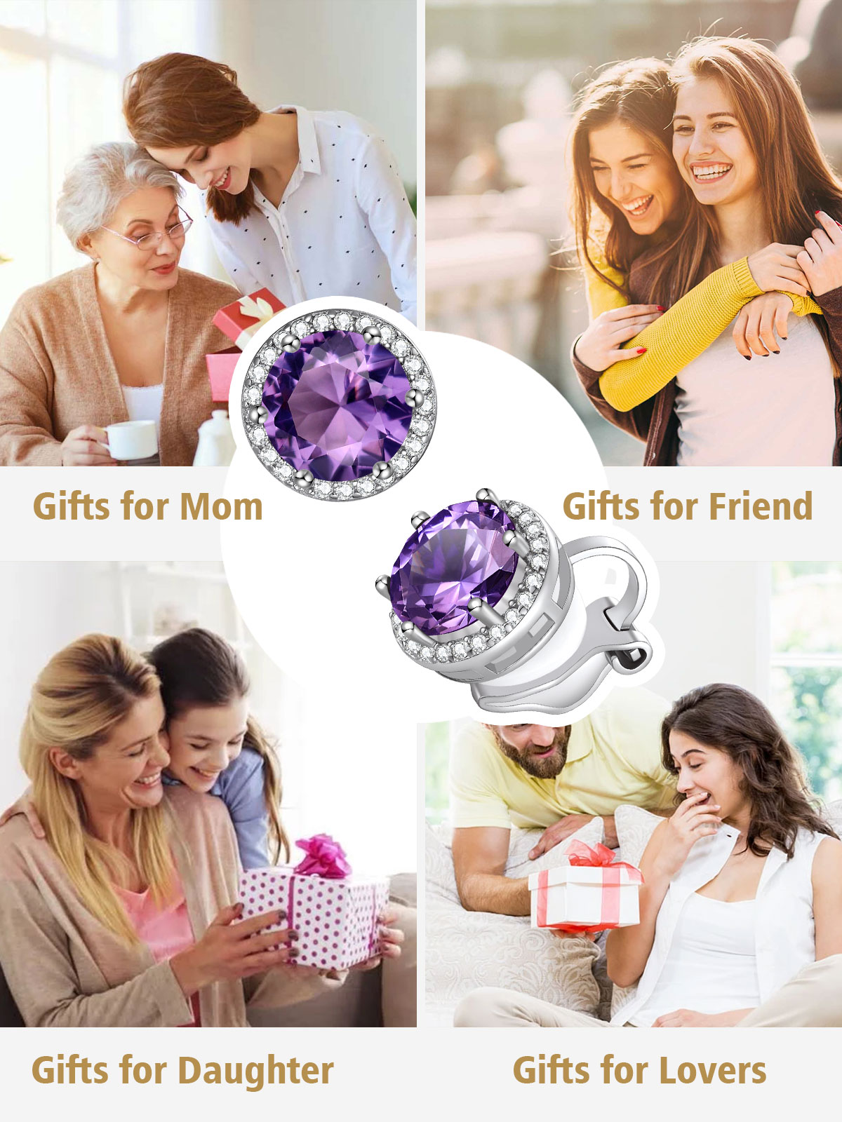 Sparkling Zirconia Round Birthstone Clip-on Earrings