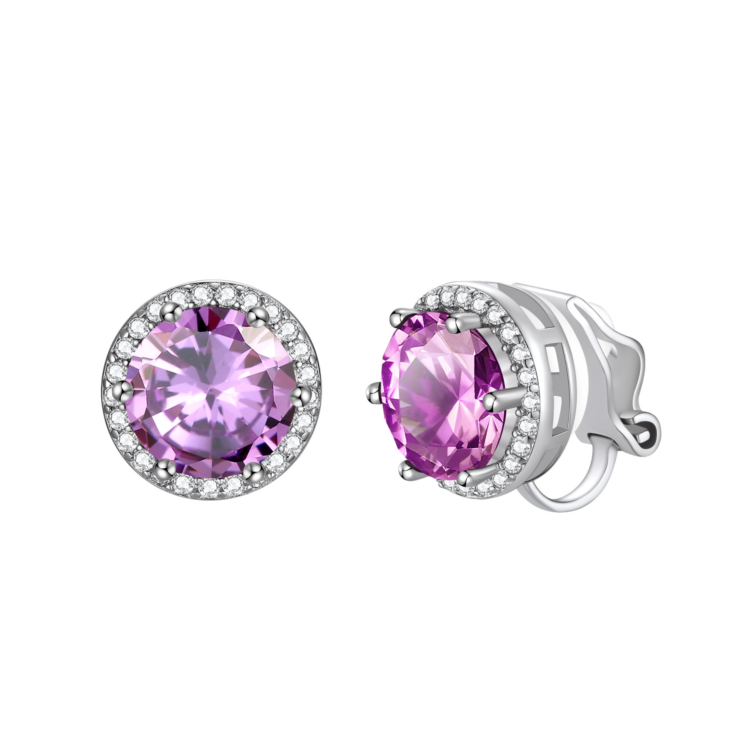 Sparkling Zirconia Round Birthstone Clip-on Earrings