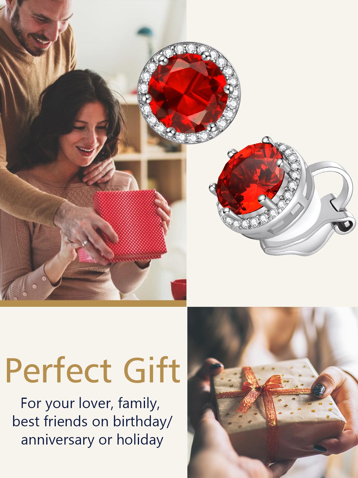 Sparkling Zirconia Round Birthstone Clip-on Earrings