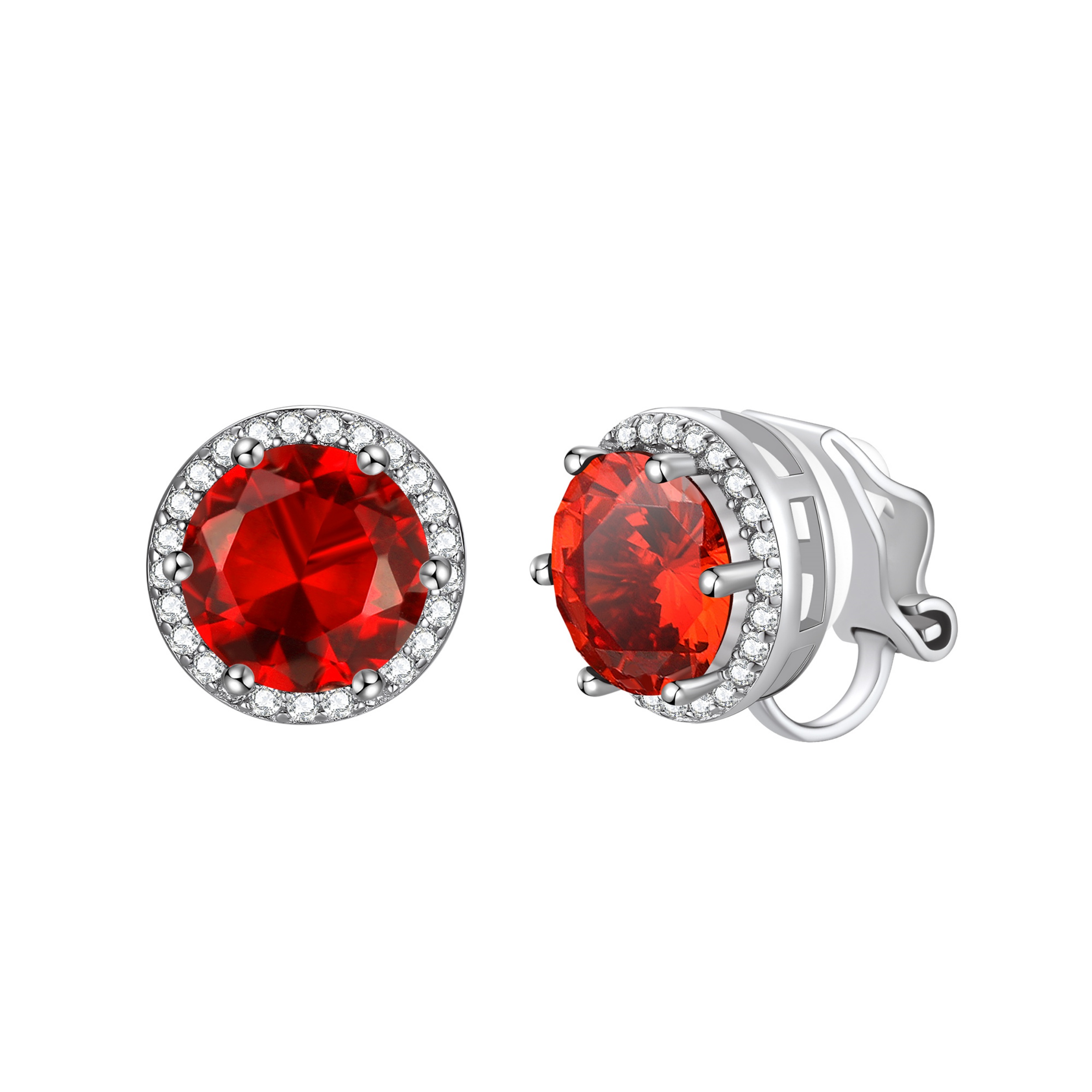 Sparkling Zirconia Round Birthstone Clip-on Earrings