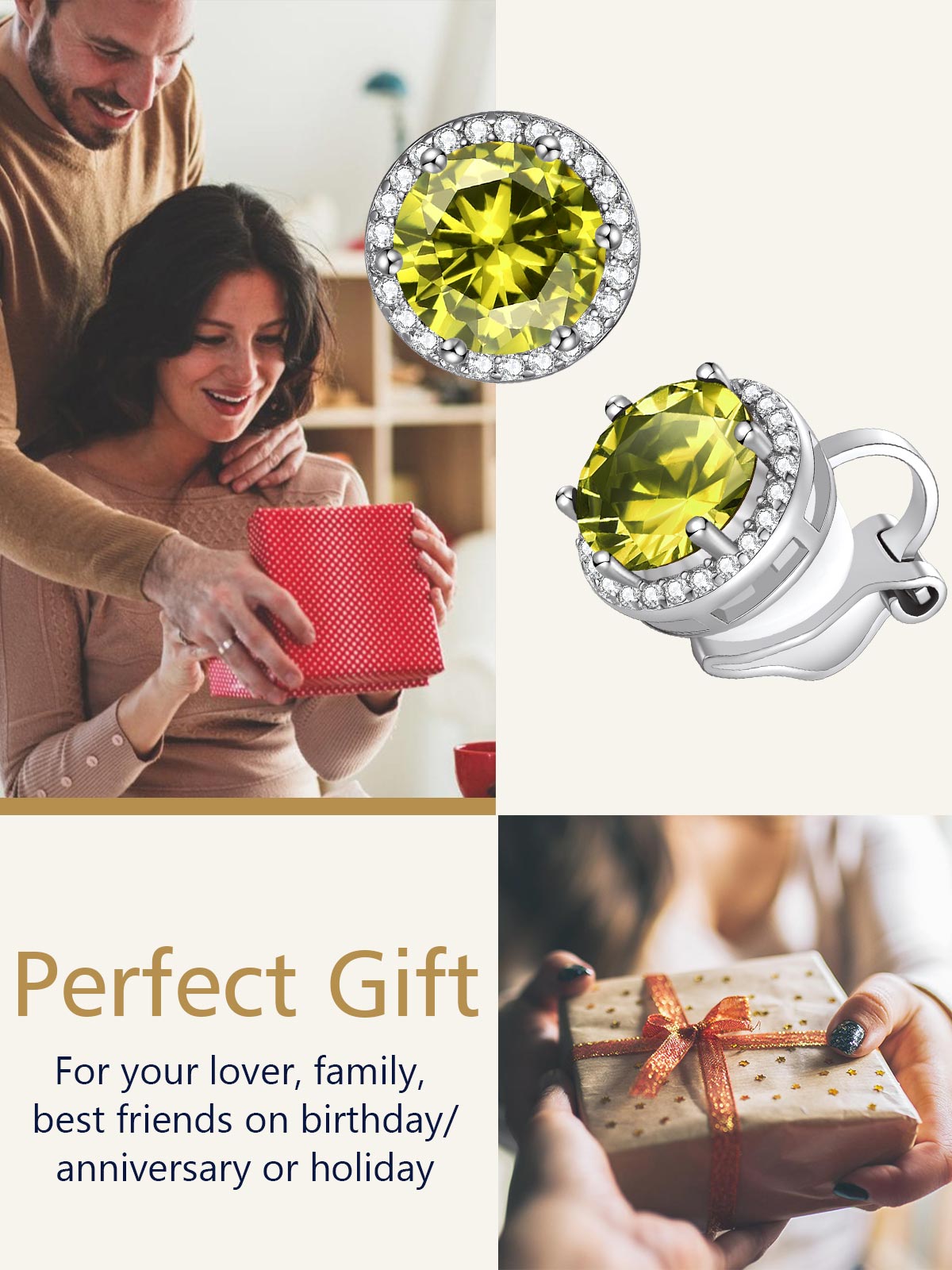 Sparkling Zirconia Round Birthstone Clip-on Earrings