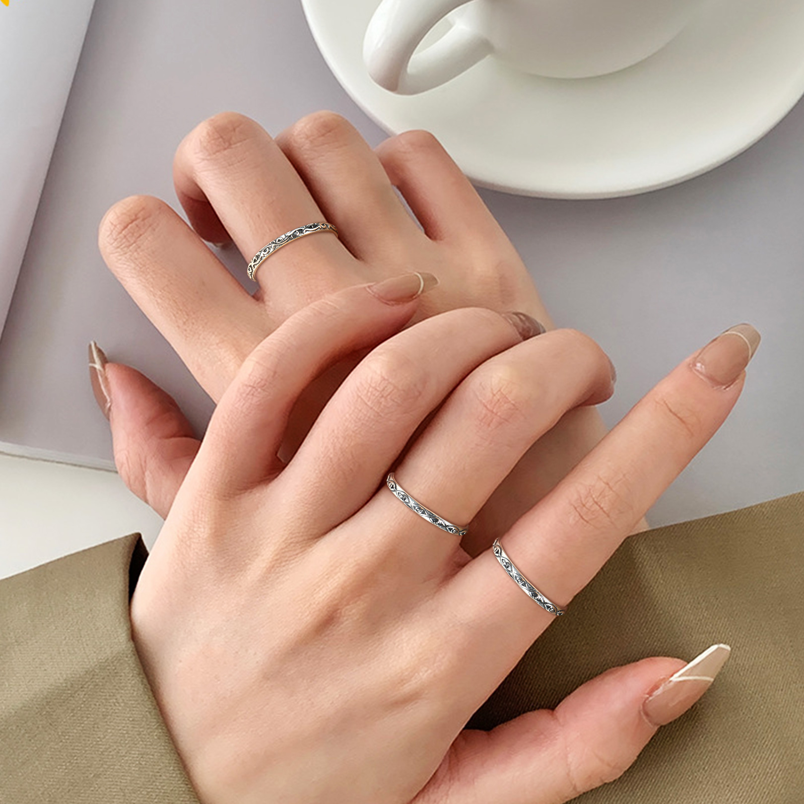 Retro Evil Eye Stacking Rings for Women, Ladies, Mother, Friends, girlfriend，Men, Father, boyfriend, teenager, 