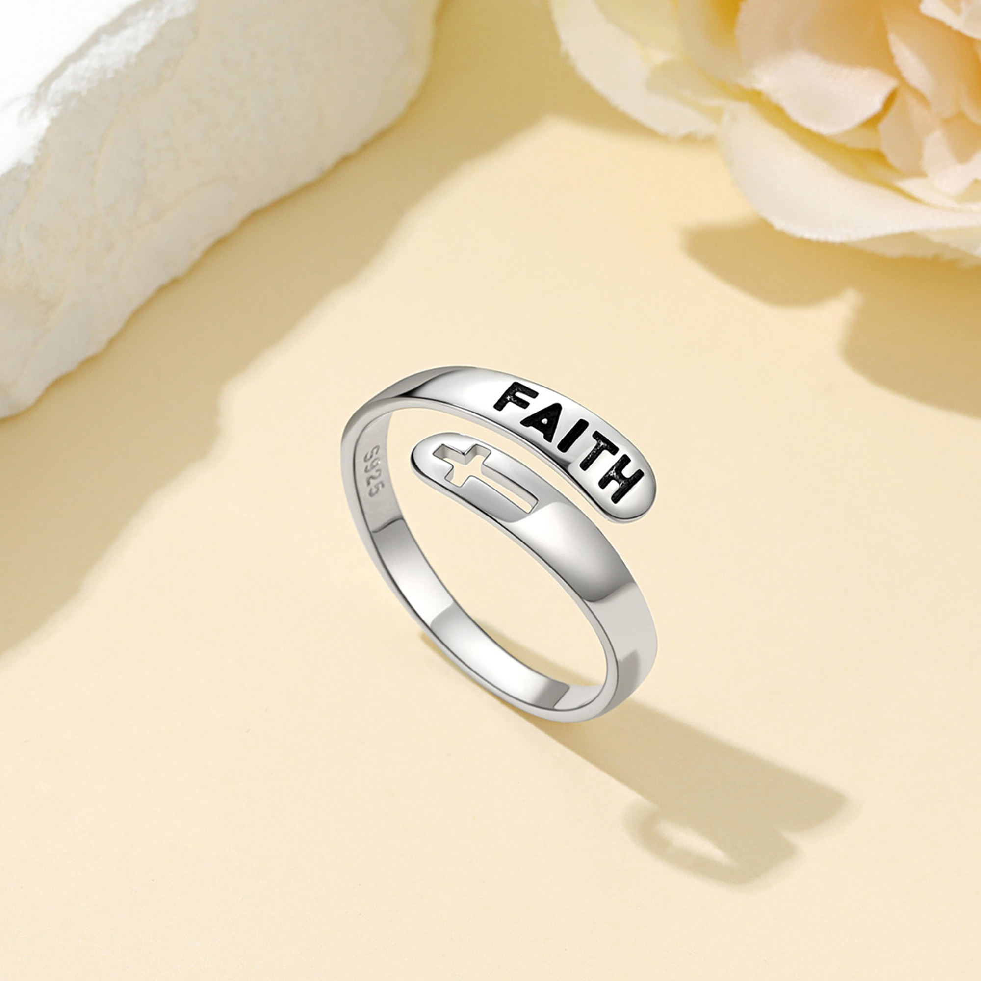 Faith Cross Adjustable Ring, 925 Sterling Silver-01