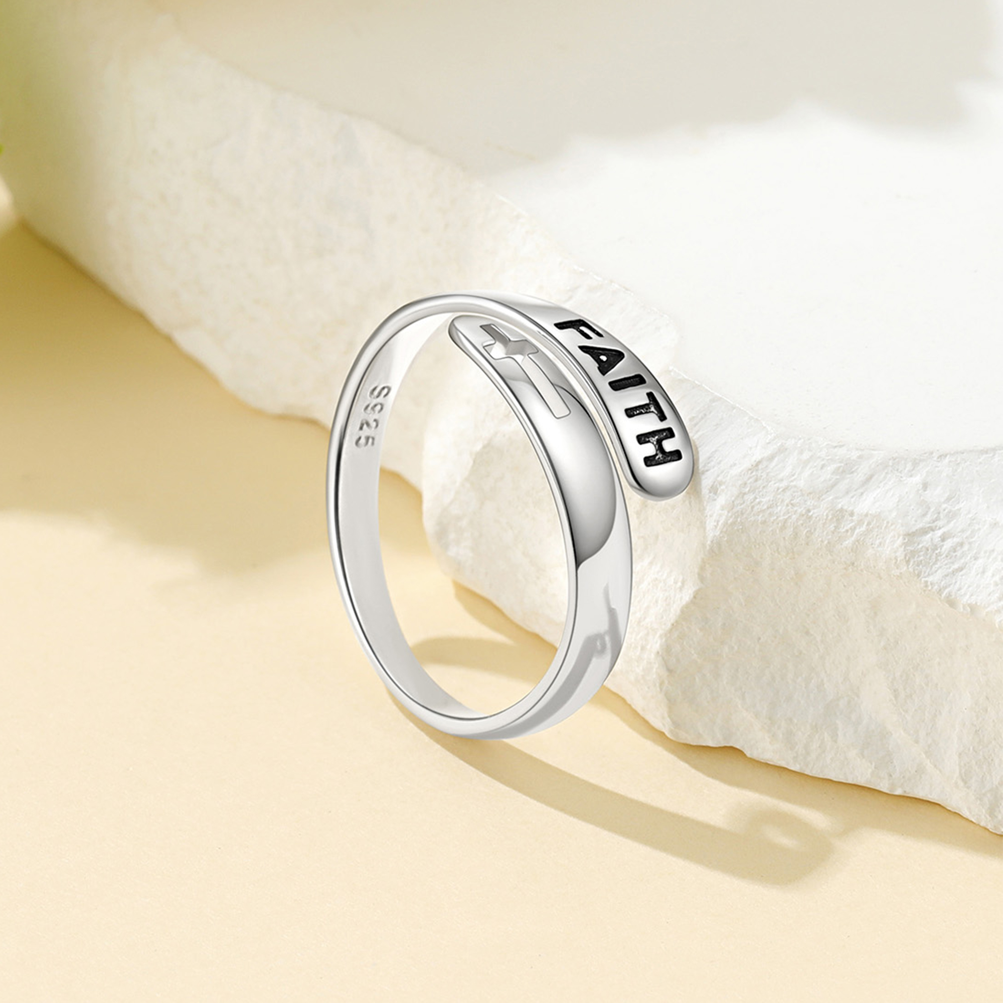 Faith Cross Adjustable Ring, 925 Sterling Silver-02