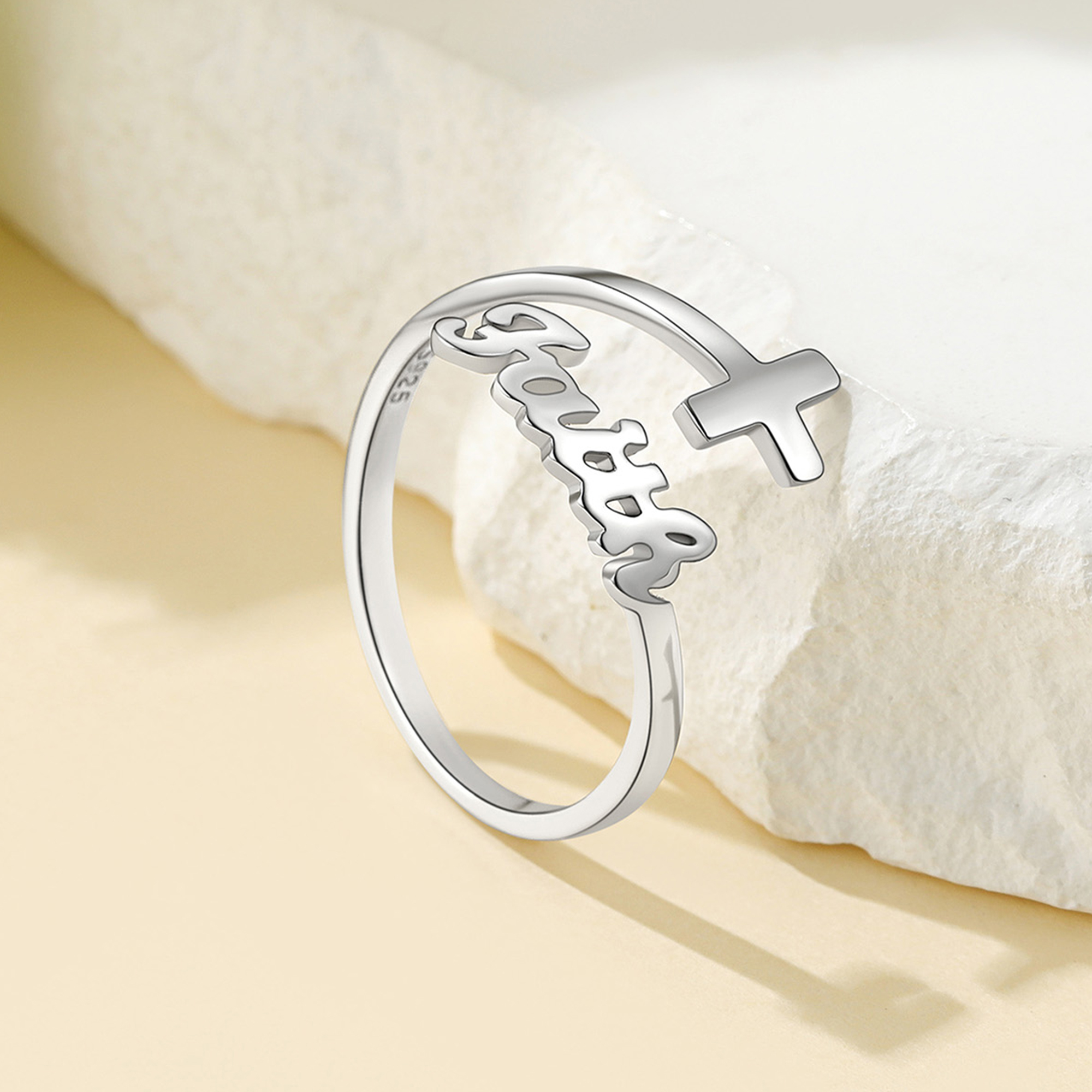 Faith Cross Open Adjustable Ring, 925 Sterling Silver-02