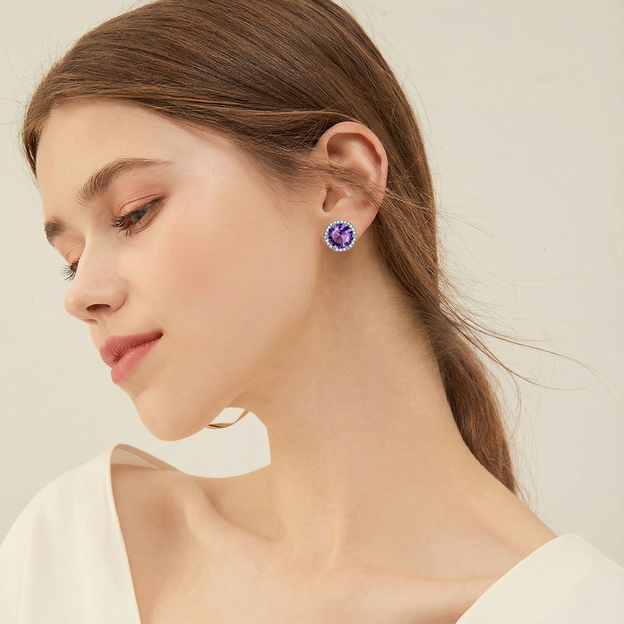 Sparkling Zirconia Round Birthstone Clip-on Earrings for Women