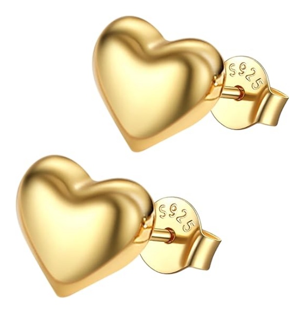 Hypoallergenic Lightweight Puff Gold Heart Studs Earrings