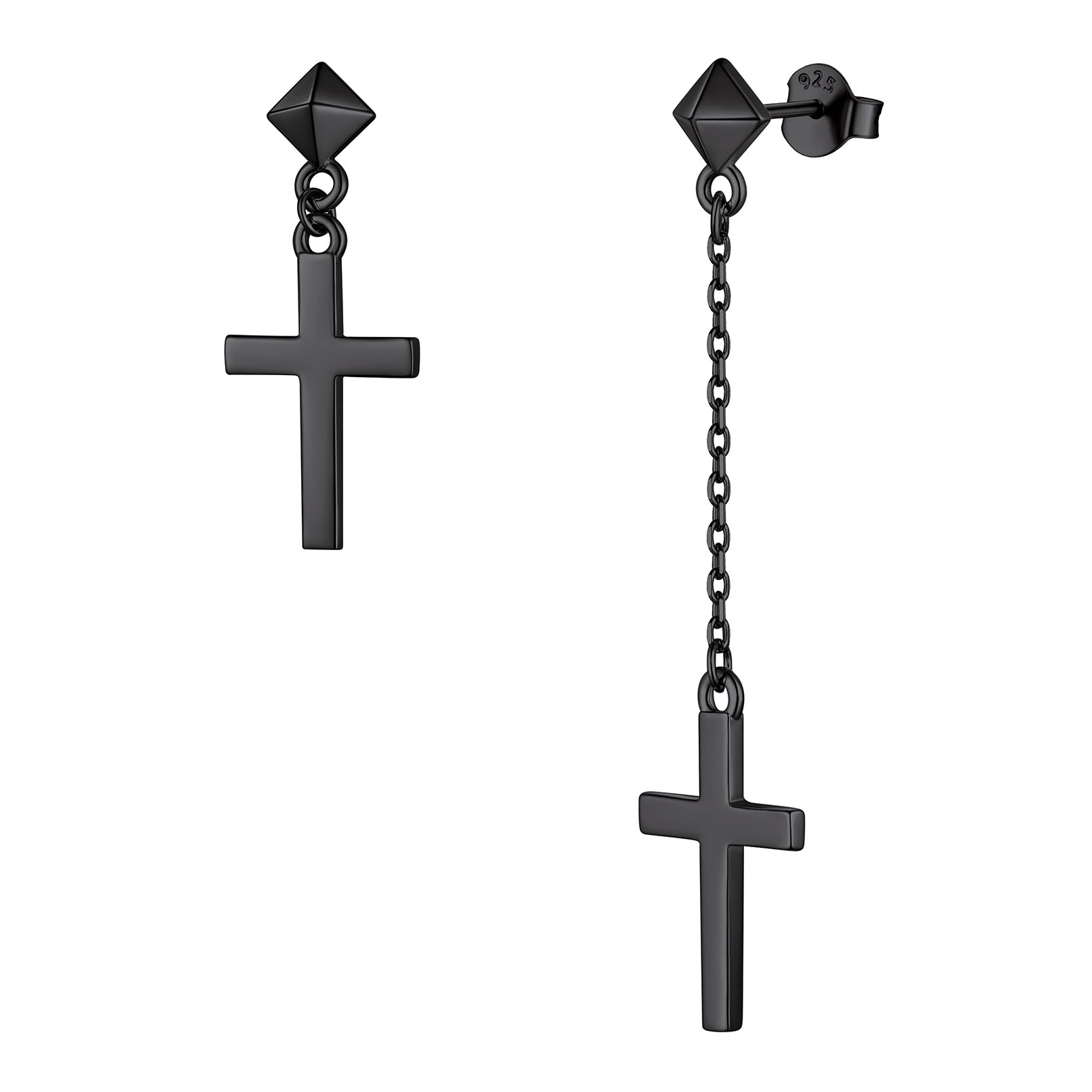 Hypoallergenic Asymmetry Cross Dangle Earrings in Black