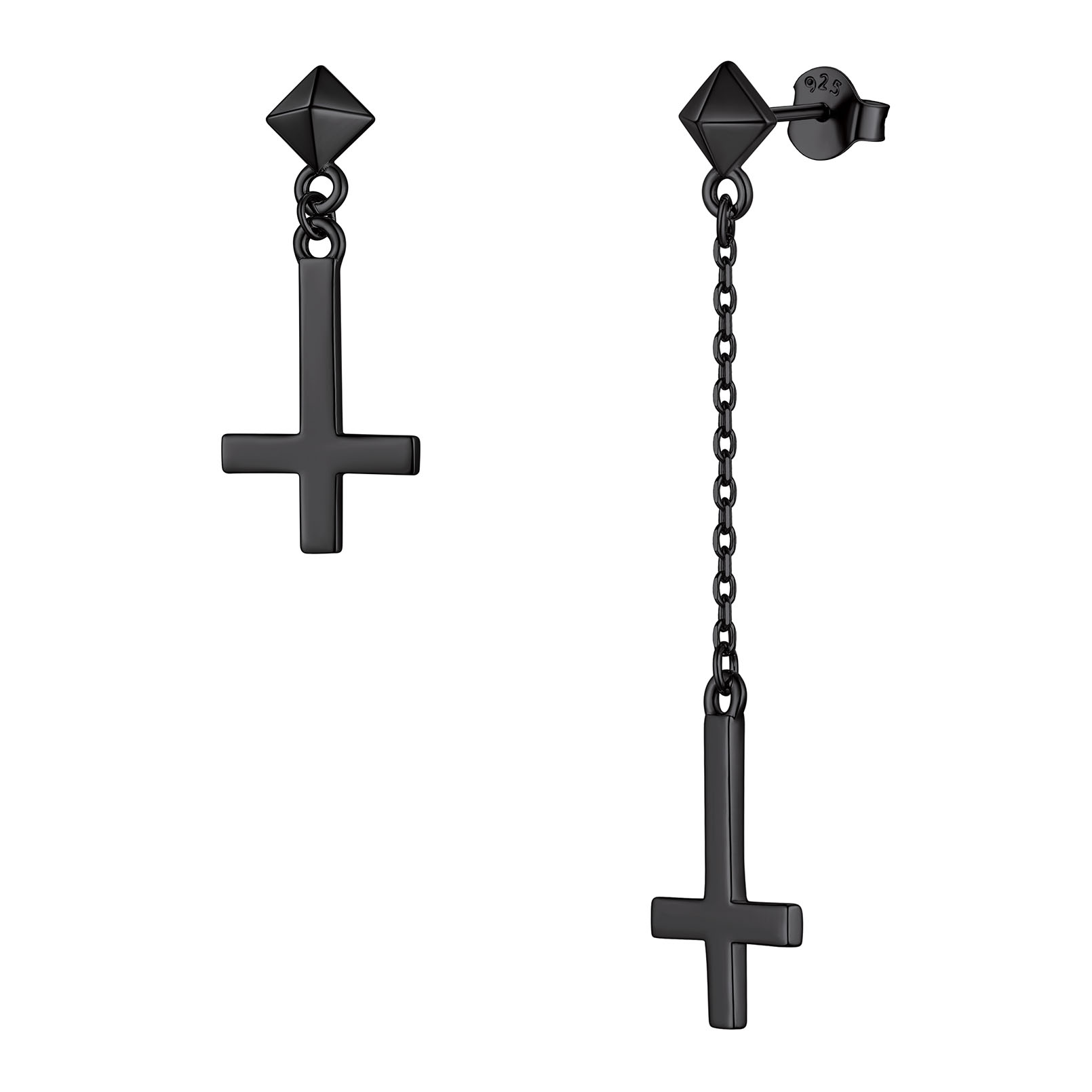 Hypoallergenic Asymmetry Inverted Cross Dangle Earrings in Black