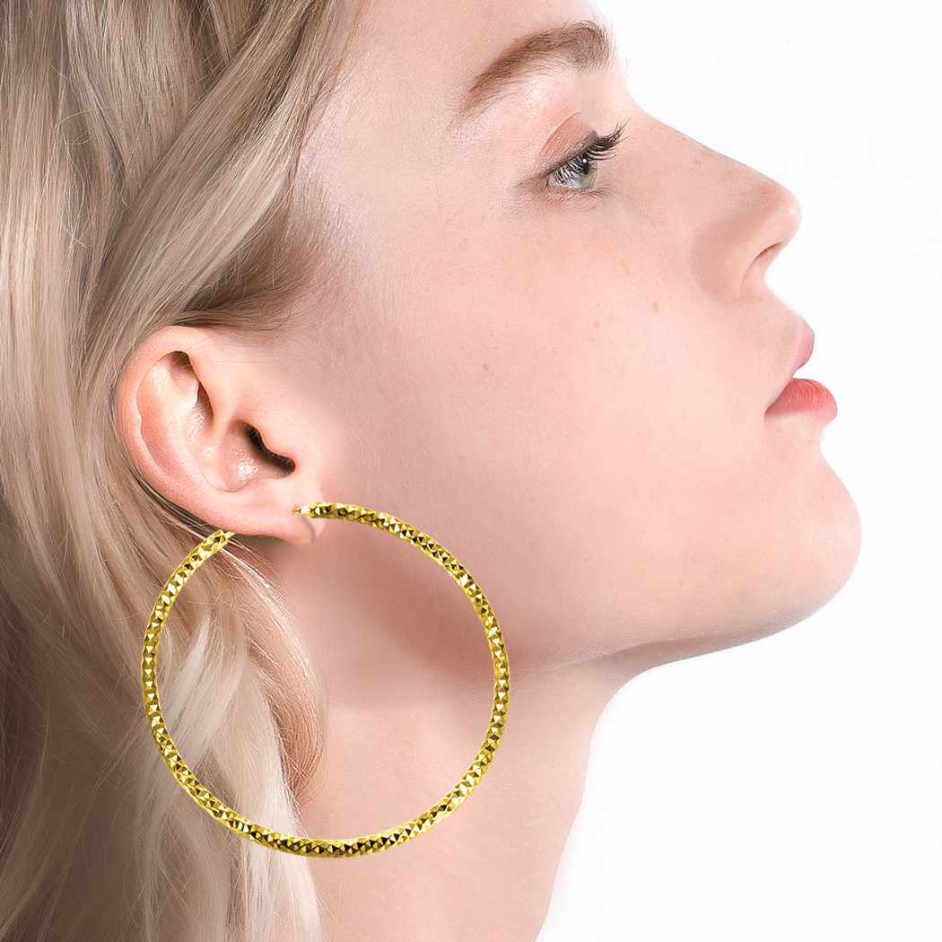 Hypoallergenic Diamond Gold plated Cut Hoop Earrings for Women, Ladies, Mother, Friends, Couples, girlfriend
