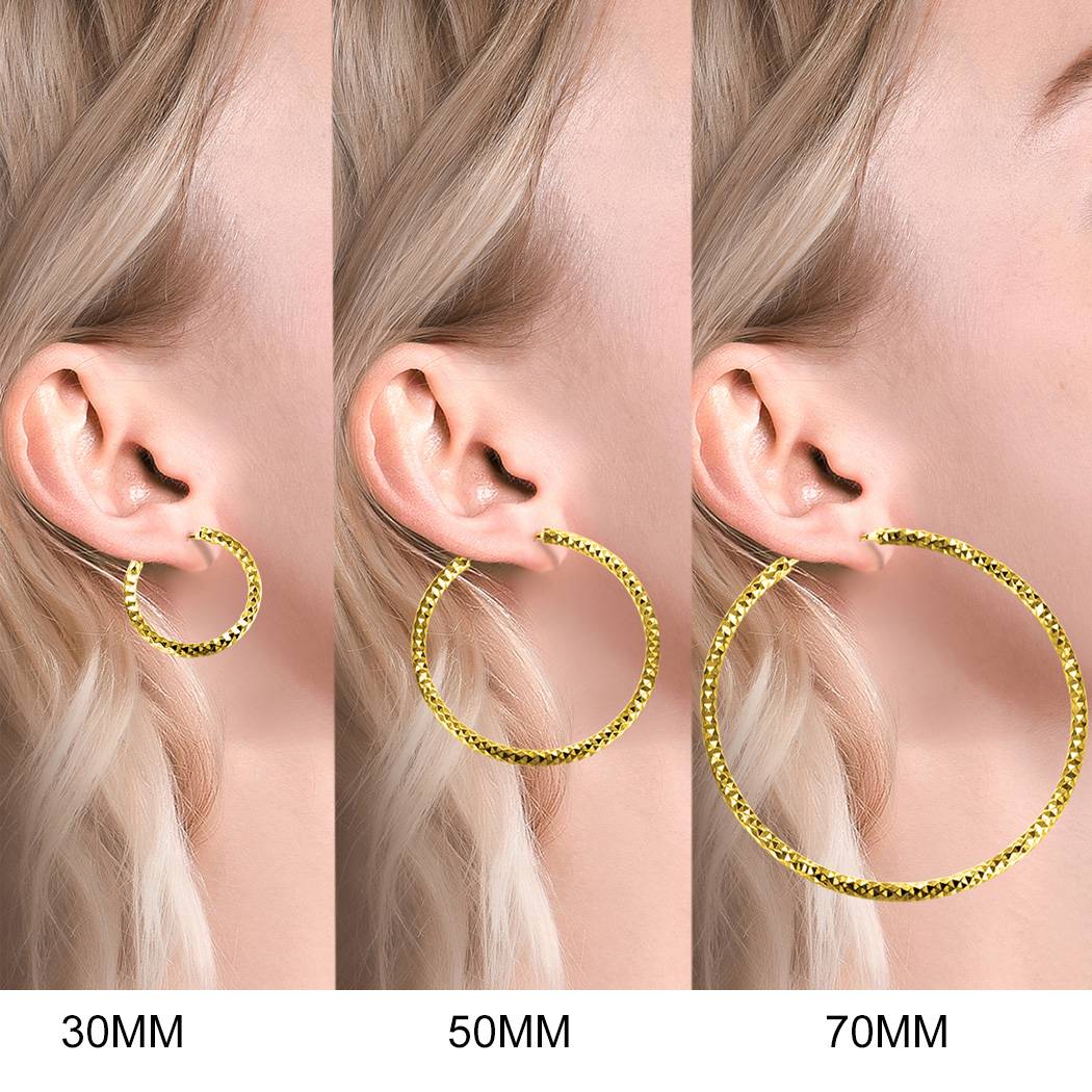 Hypoallergenic Diamond Gold plated Cut Hoop Earrings for Women, Ladies, Mother, Friends, Couples, girlfriend  in Different Size