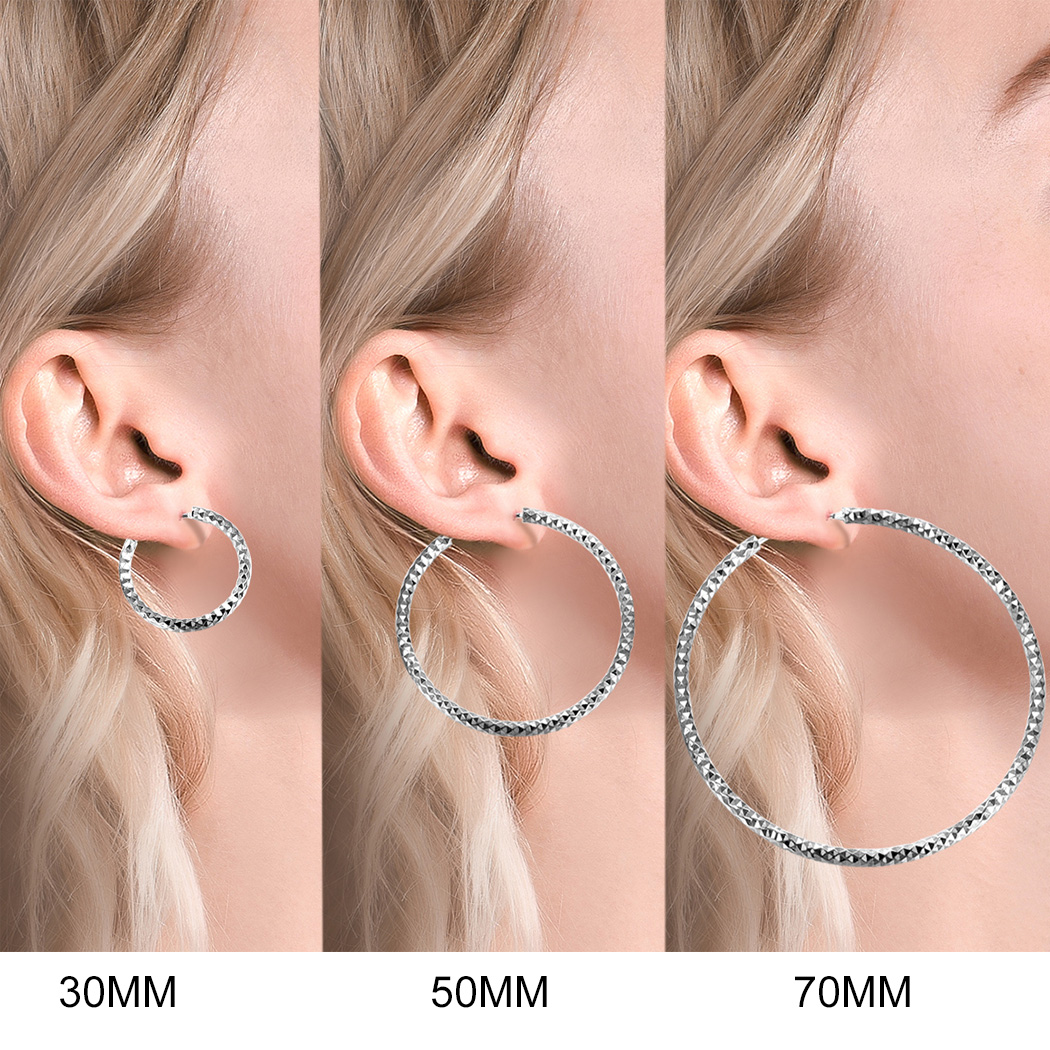 ChicSilver Sterling Silver Hypoallergenic Diamond Cut Hoop Earrings in Different Size