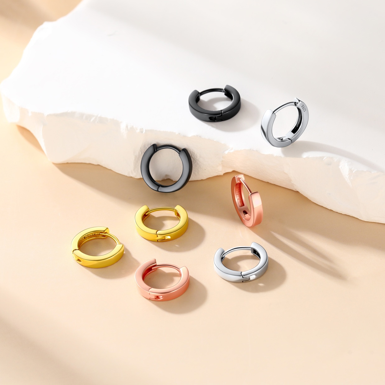 ChicSilver Sterling Silver High Polish Stackable Huggie Hoop Earrings in Different Colors