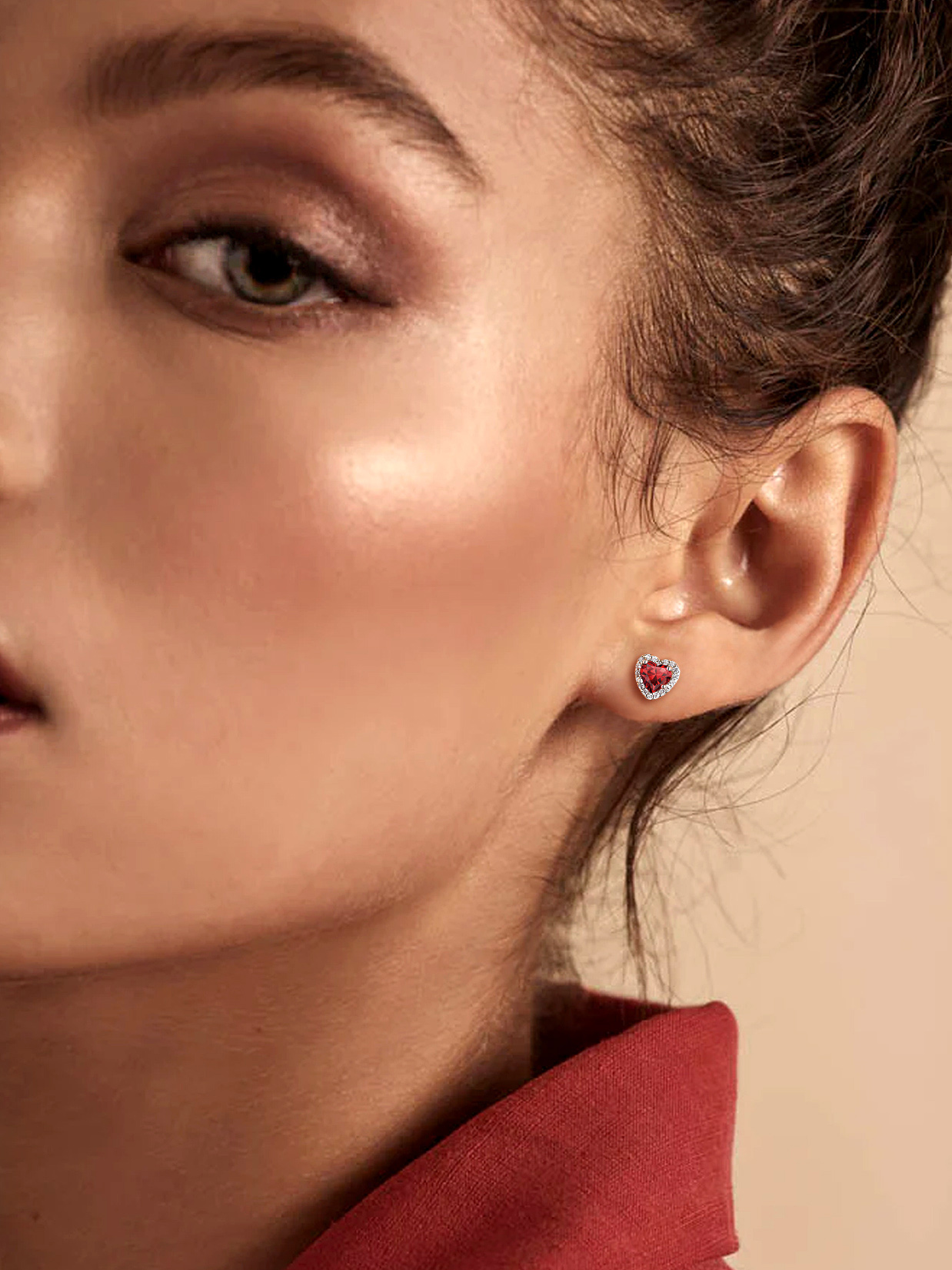 5mm Heart Cut Birthstone with Cubic Zirconia Halo Stud Earrings for women,  jan birthstone, Garnet Earrings, Capricorn Birthstone, Aquarius Birthstone, sterling silver jewelry, gift idea