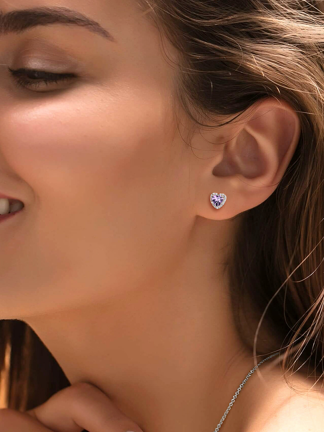 5mm Heart Cut Birthstone with Cubic Zirconia Halo Stud Earrings for women,  February birthstone, Amethyst Jewelry, Pisces Birthstone, Aquarius Birthstone, sterling silver earrings, gift idea