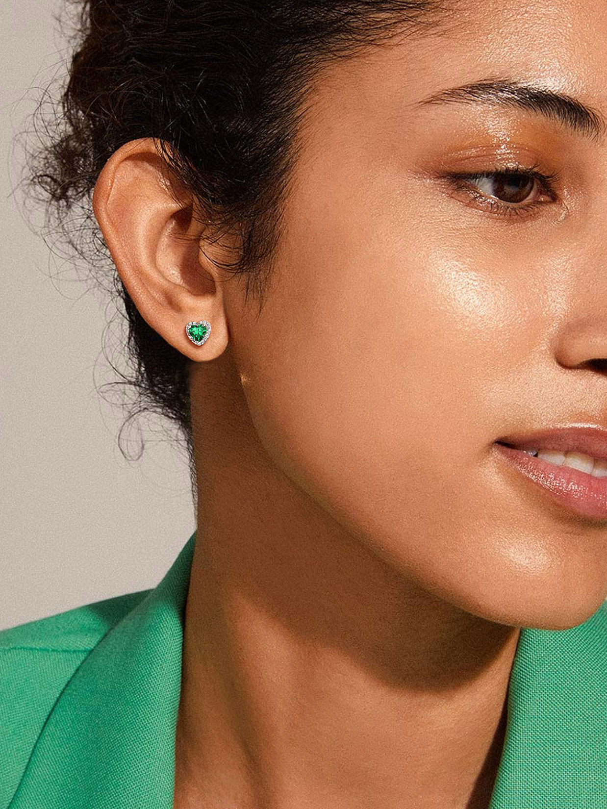 5mm Heart Cut Birthstone with Cubic Zirconia Halo Stud Earrings for women, may birthstone, Emerald Necklace, Taurus Birthstone, Gemini Birthstone, sterling silver earrings, gift idea