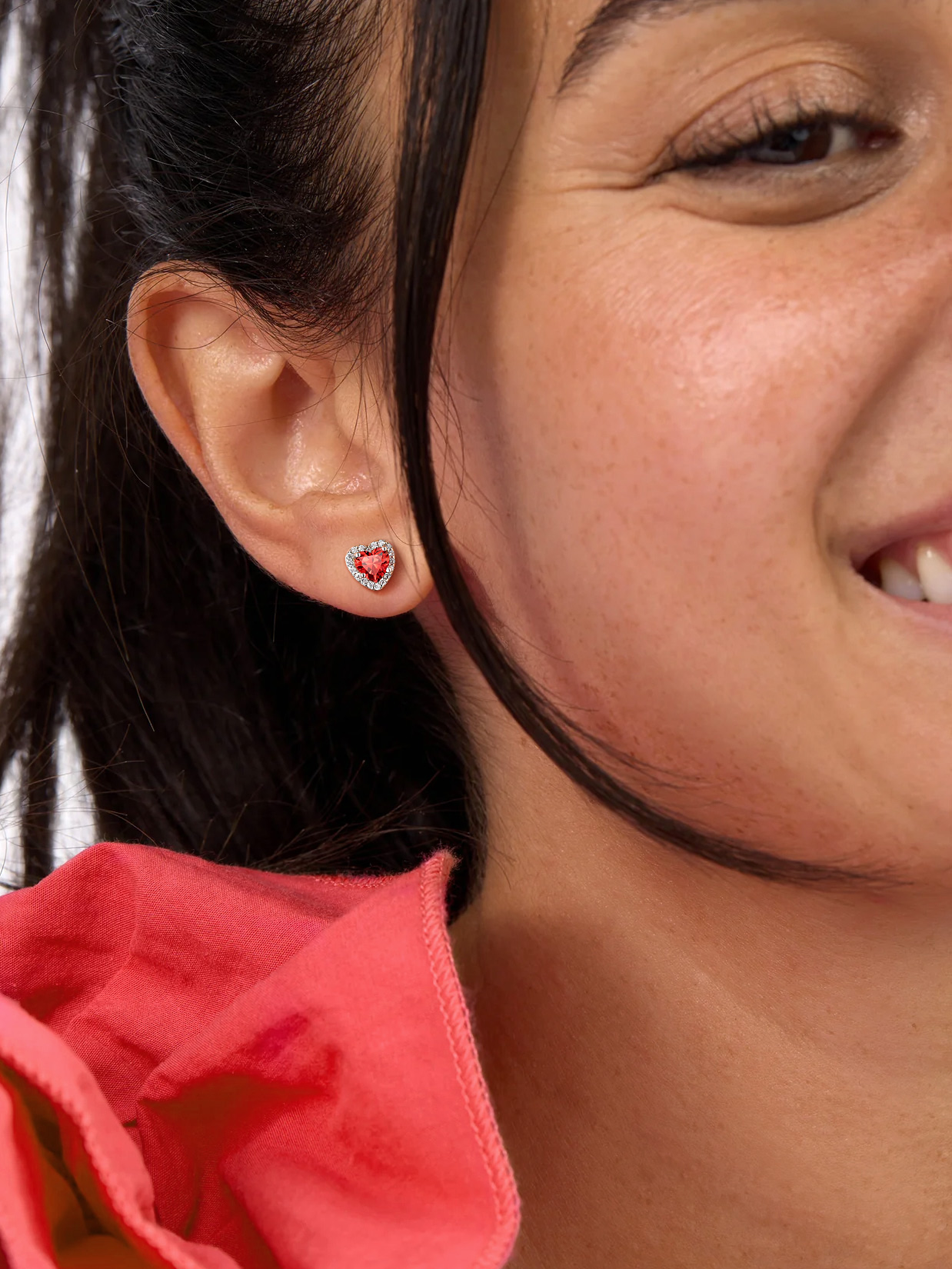 5mm Heart Cut Birthstone with Cubic Zirconia Halo Stud Earrings for women, july birthstone, Ruby Pendant, Cancer Birthstone, Leo Birthstone, sterling silver jewelry, gift idea